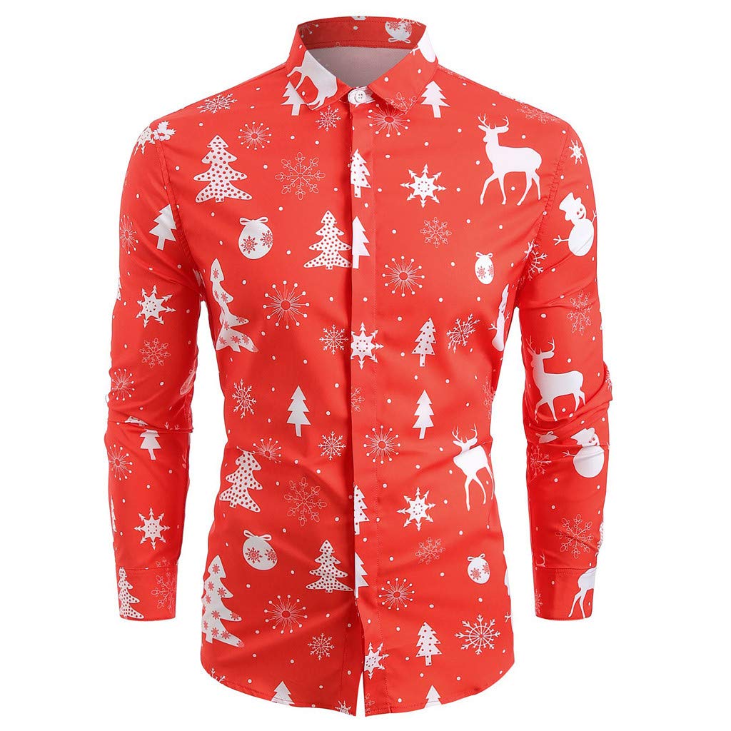 Drindf Men's Christmas Print Slim Fit Long Sleeve Button Down Dress Shirt | Holiday Party Outfit | Festive Office Attire & Xmas Celebration Wear