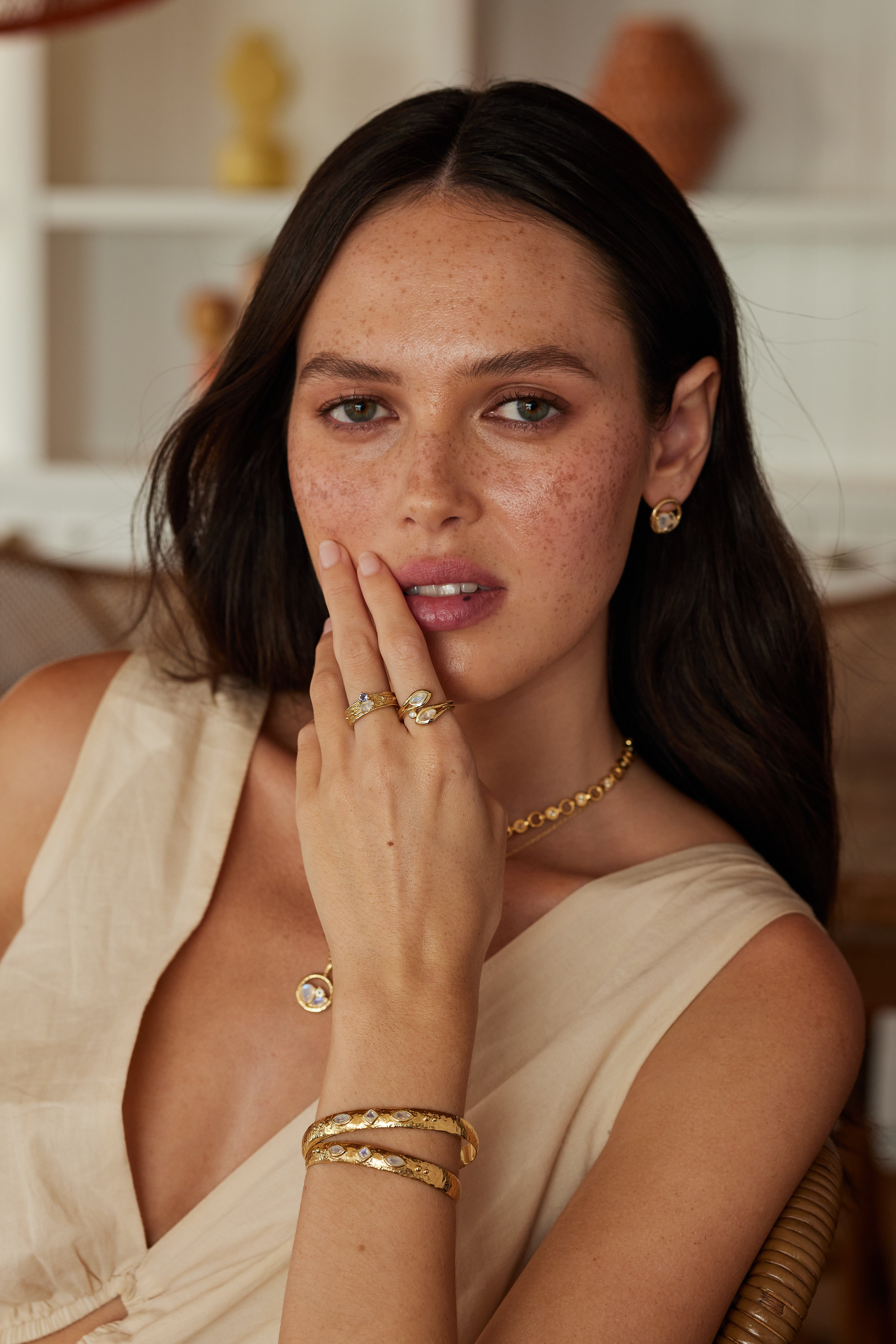 Zephyr Moonstone Gold Ring for Women - Elegant 14K Gold Plated Gemstone Jewelry - Perfect for Wedding, Engagement & Everyday Wear