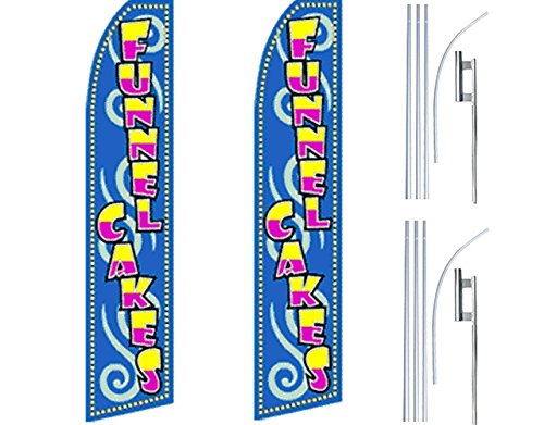 2 Pack Swooper Flutter Feather Flags with 2 Poles & Ground Spikes - Blue, Yellow, Pink for Funnel Cakes - Perfect for Outdoor Events, Festivals, and Food Stand Advertising