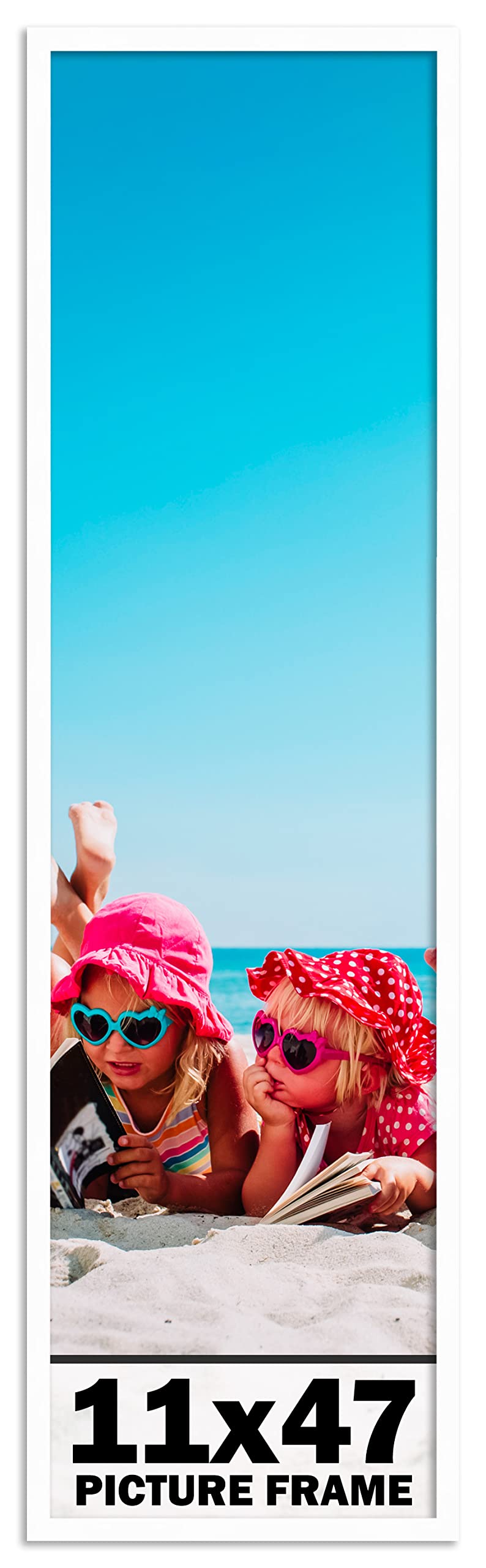 11x47 Inch White Wood Picture Frame - Premium Artwork Display for Home, Office & Gallery Decor