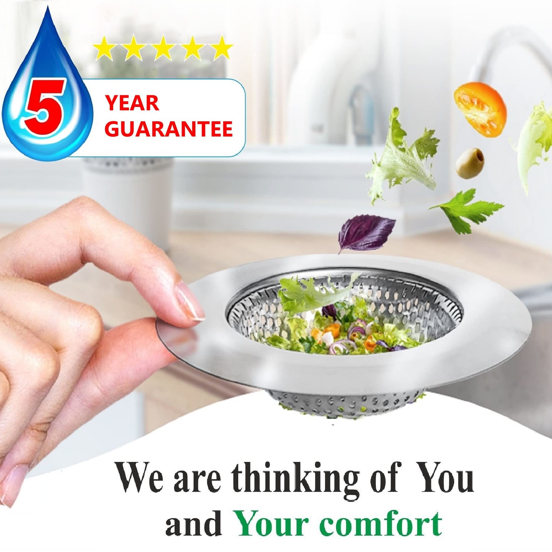 2PCS 304 Stainless Steel Sink Drain Strainer - Rustproof Kitchen Sink Strainer Basket with Large 4.5