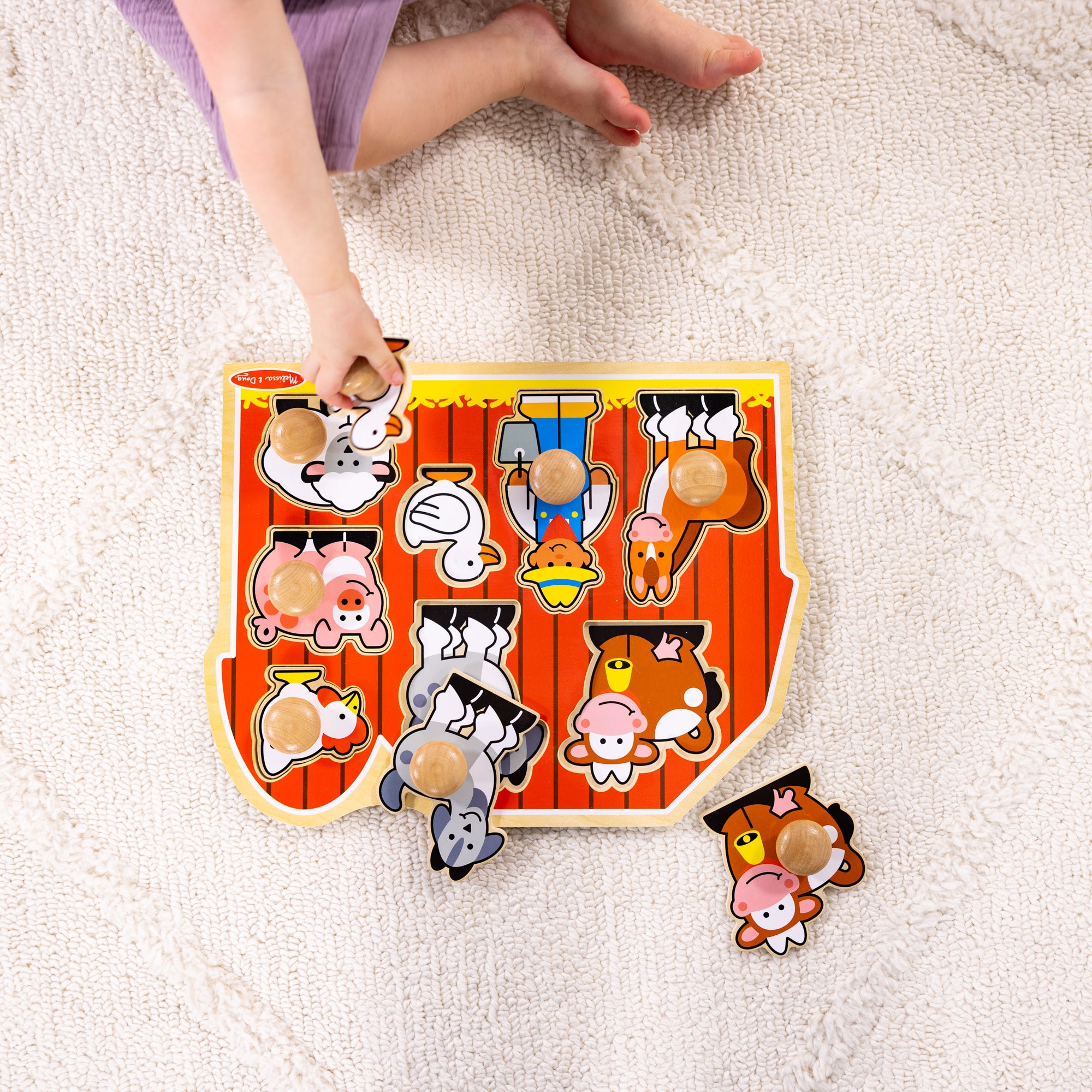 Farm Friends Jumbo Peg Puzzle - 8 Piece Wooden Animal Puzzle for Toddlers & Kids - Educational Farm Animal Toys for Early Learning & Fine Motor Skills Development - Perfect for Preschool Playtime & Montessori Activities