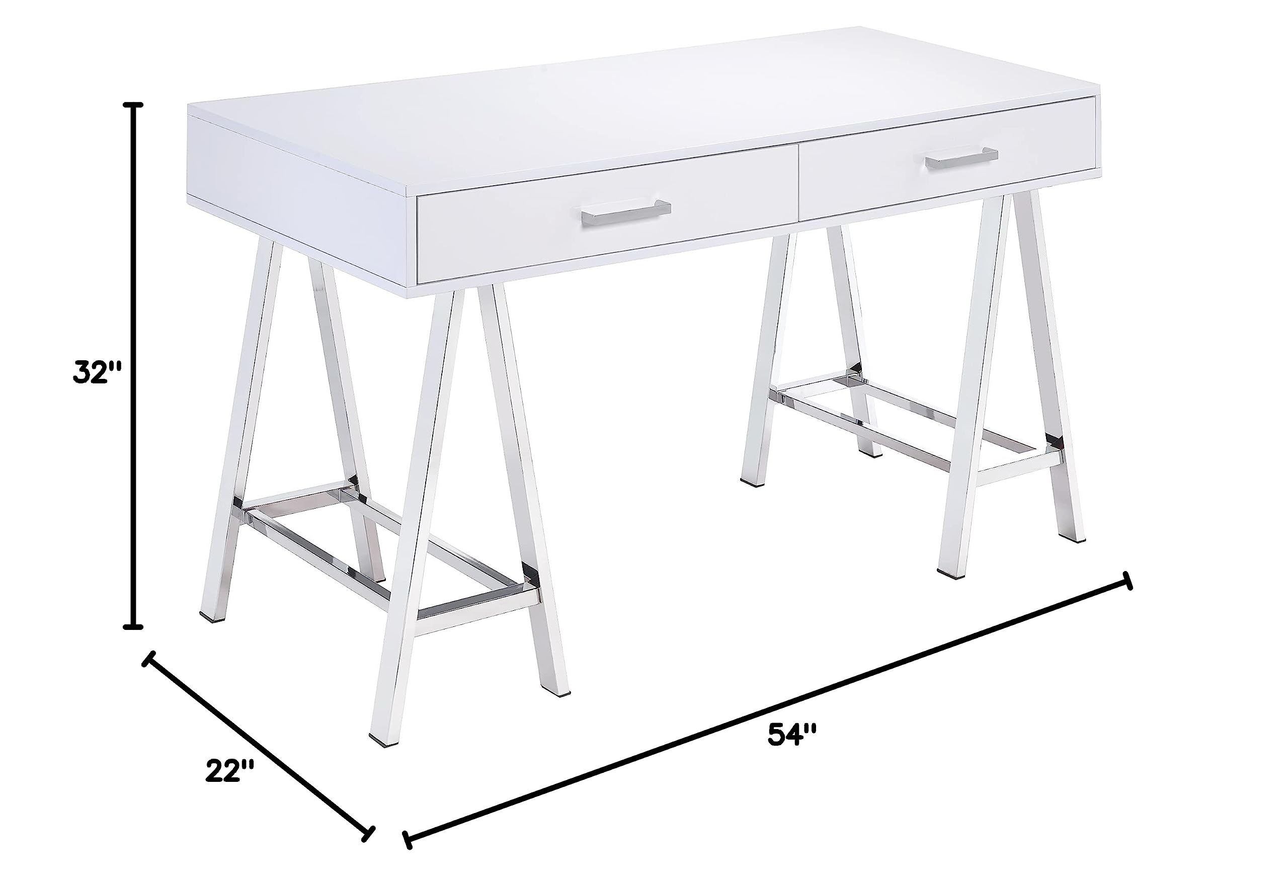 HABITRIO Modern Writing Desk - White Rectangular Home Office Table with 2 Storage Drawers & USB Port, High Gloss Workstation for Small Spaces | Perfect for Remote Work, Study & Crafting