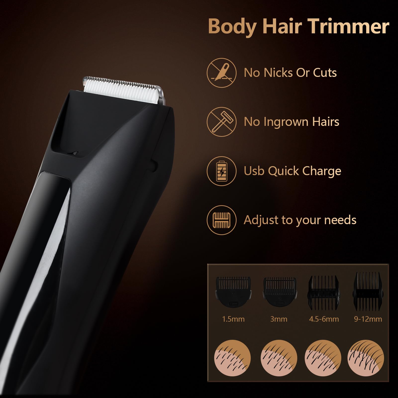 Premium Men's Body & Groin Hair Trimmer - Waterproof Cordless Electric Shaver for Chest, Underarms & Private Areas | Safe No-Nick Design with Skin-Friendly Blades | Perfect for Travel, Gym & Home Grooming