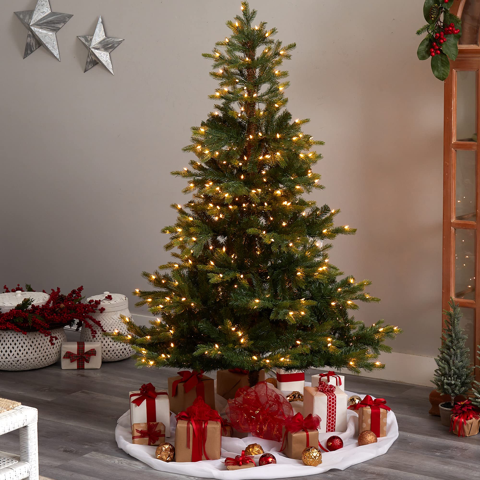 Nearly Natural 6ft Pre-Lit Artificial Christmas Tree - 350 Clear Lights & 631 Bendable Branches | Realistic NC Spruce Design for Holiday Home Decor, Office, and Party Decoration