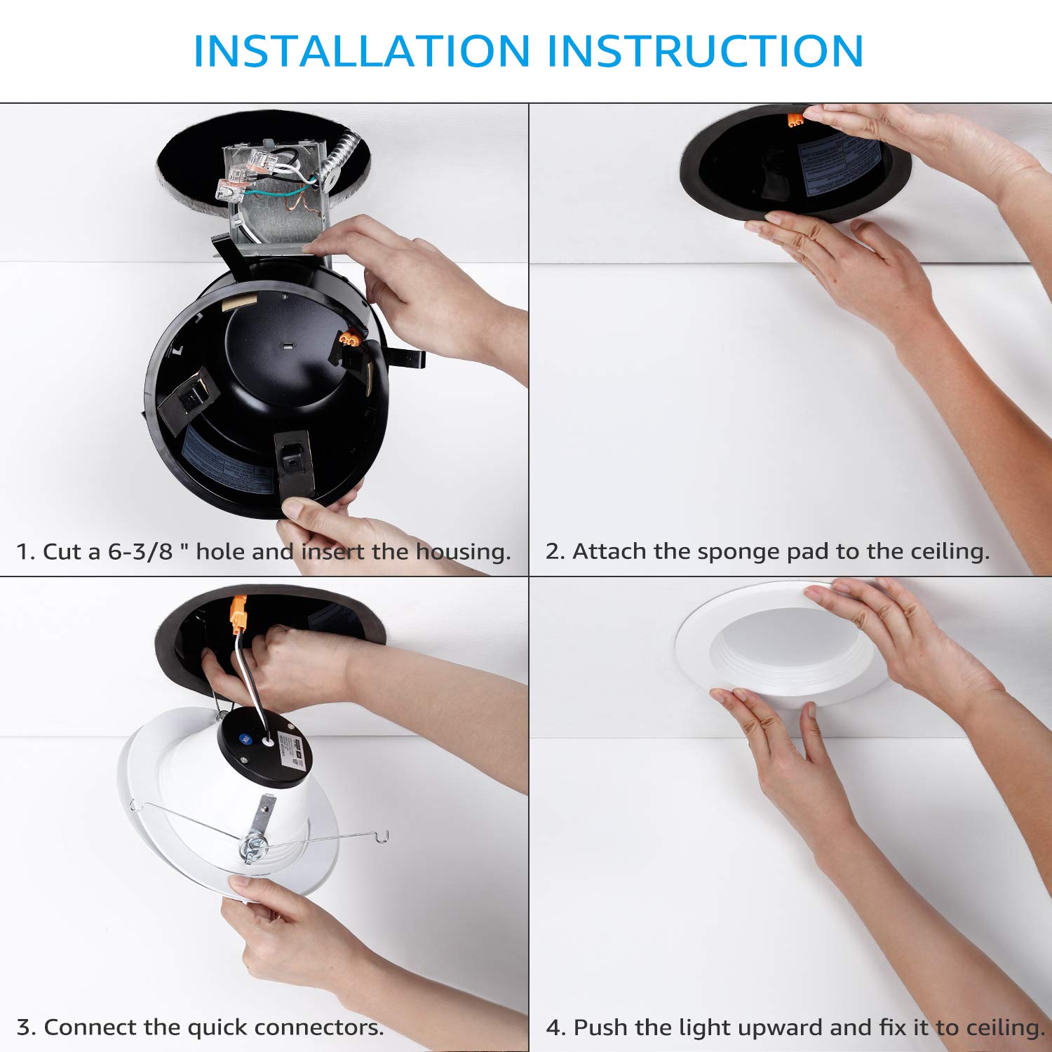 TORCHSTAR 6 Inch Remodel Recessed Housing - 15W LED Downlight Can Lights for Ceiling, Air Tight IC Rated, 3000K Warm White, 120V, ETL & Energy Star Certified, Wet Location Safe - Pack of 6 - Perfect for Kitchen, Bathroom, and Living Room Lighting