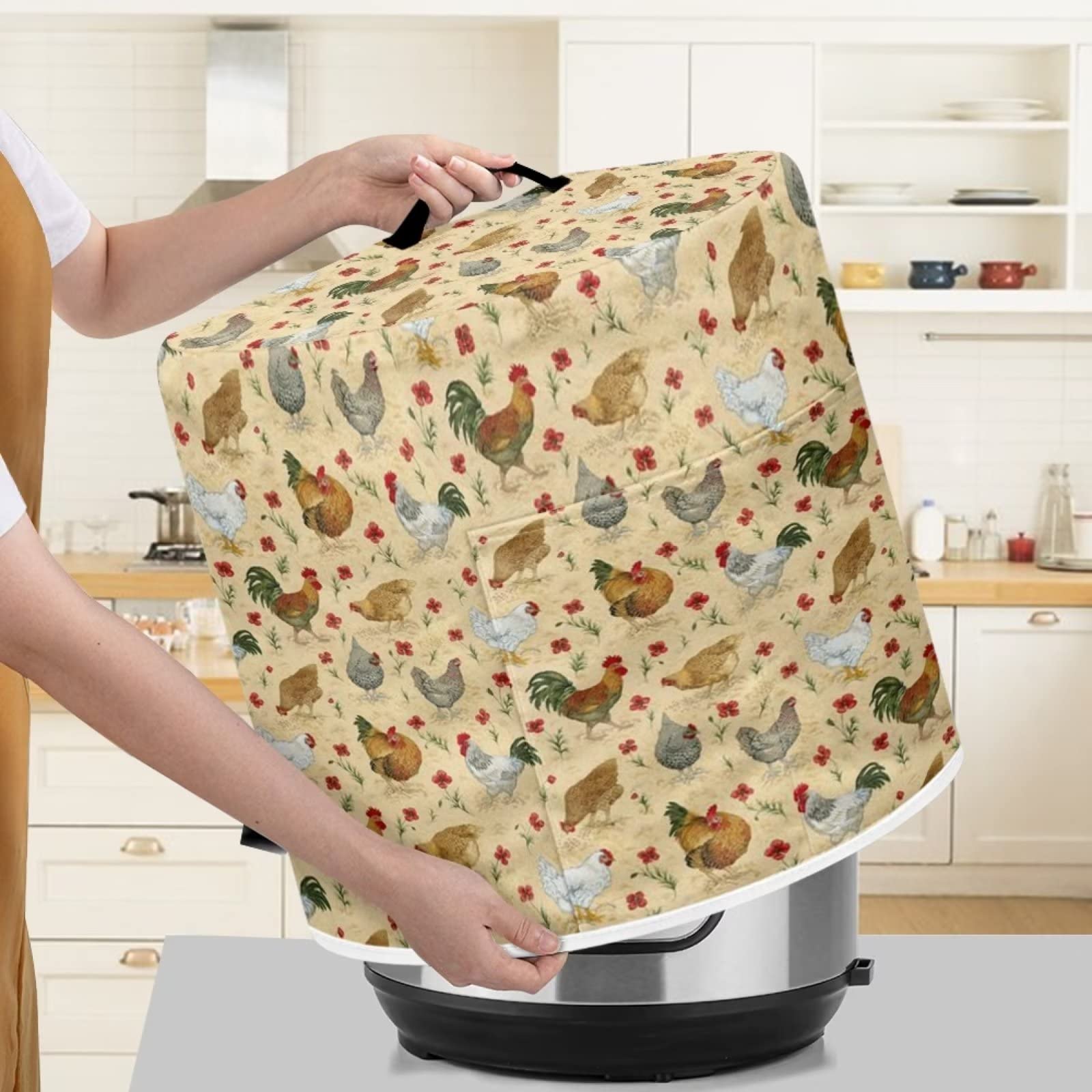 Chicken Print Air Fryer Cover - Round Durable Dust-Proof Cover for Kitchen Appliances | Perfect for Protecting Air Fryers from Dust & Grease