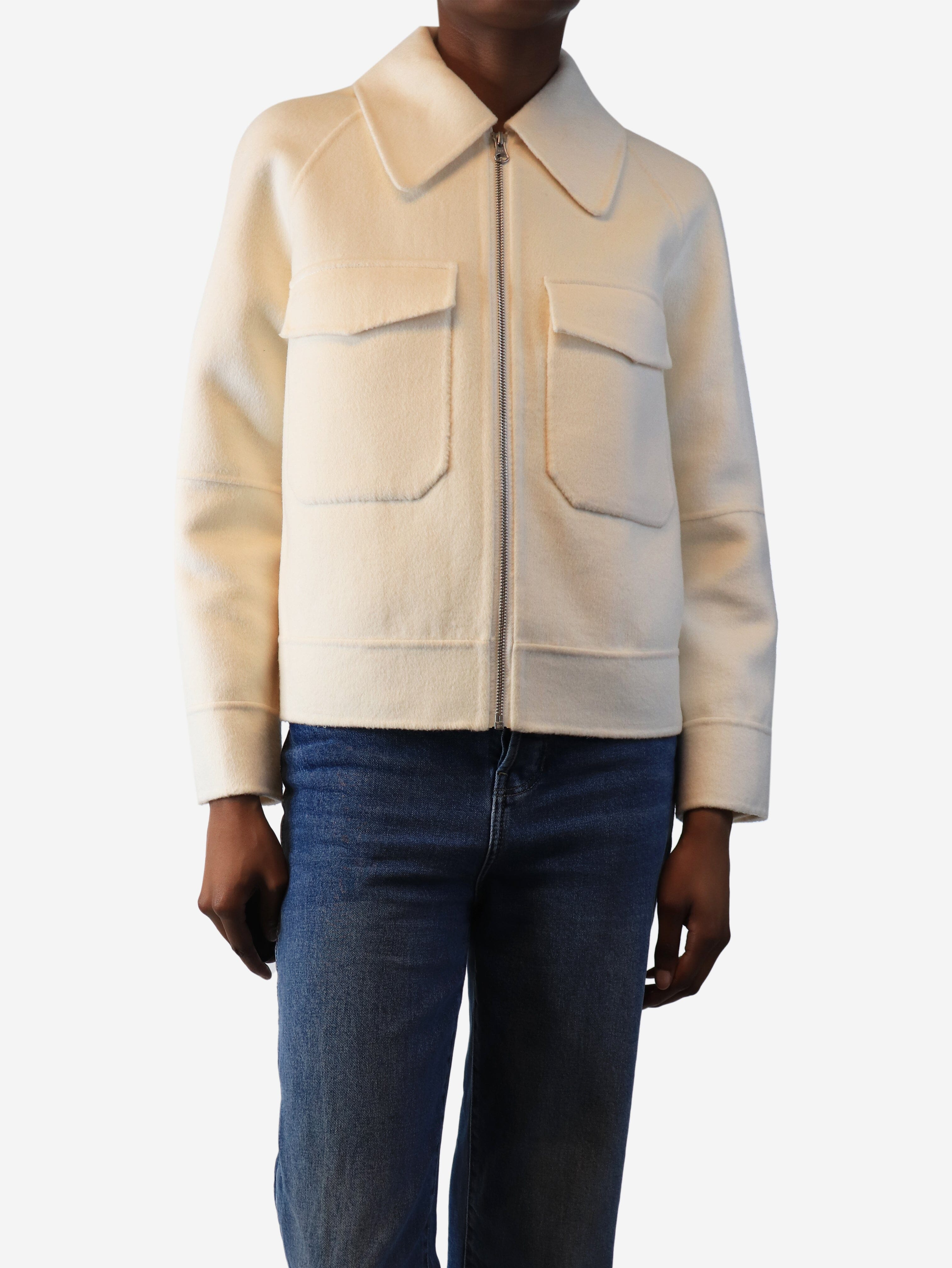 Women's Cream Wool Blend Zip-Up Jacket - Size XS | Cozy Winter Outerwear for Casual & Office Wear