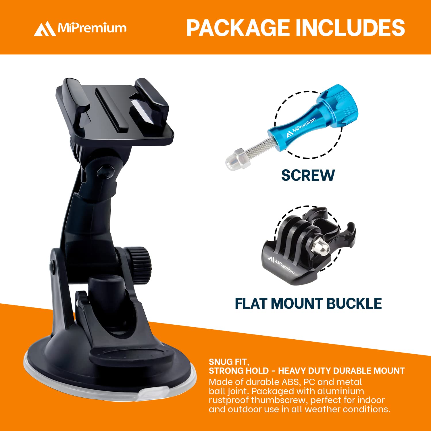 MiPremium Universal Car Suction Cup Mount for GoPro Hero 13/12/11/10/9/8/7/6/5/4/3/3+/2, Max, Hero+, Session & Action Cameras - Windshield & Glass Window Dash Cam Holder - Perfect for Cars, Trucks, Boats & Outdoor Adventures