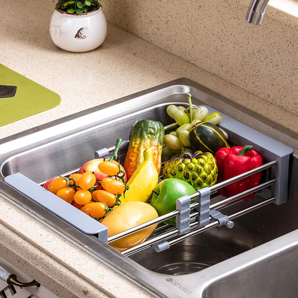 Adjustable Stainless Steel Retractable Kitchen Sink Drain Rack - Widened Edge & Reinforced Design for Dish Drying - Perfect for Small Spaces, RV Kitchens & Compact Households