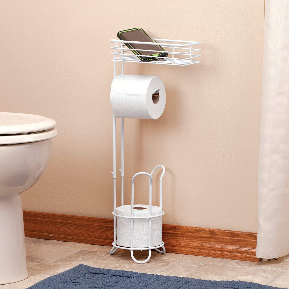 Fox Valley Traders Bathroom Essentials - 2-in-1 Toilet Paper Roll Holder with Phone Stand, Perfect for Small Bathrooms & Powder Rooms - Durable & Space-Saving Bath Accessory for Home, Apartment, RV
