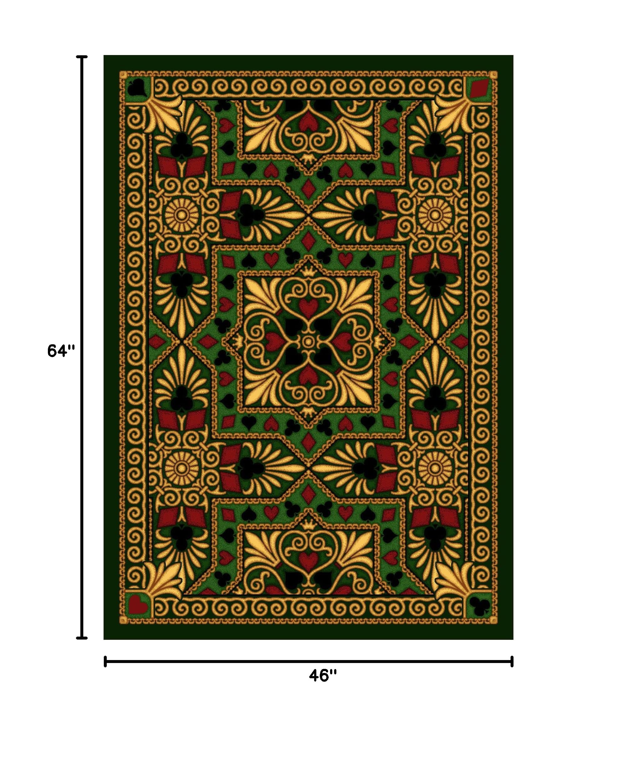 Joy Carpets Games People Play Jackpot Gaming Area Rug - Emerald Green Non-Slip Carpet for Living Room, Bedroom, Game Room & Home Decor