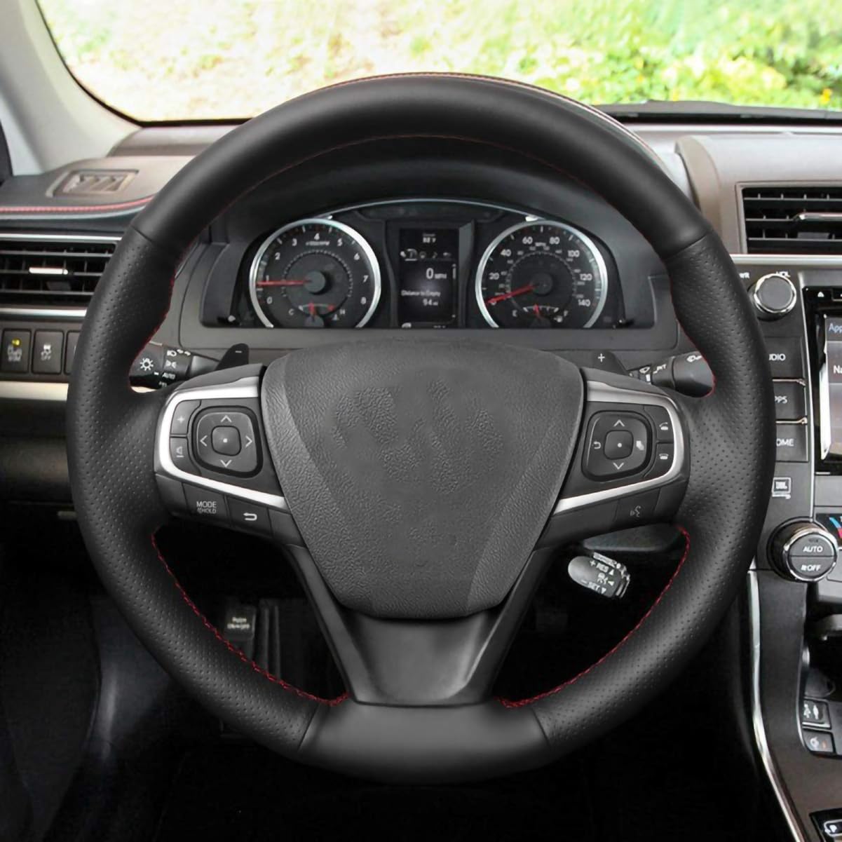 Premium Black Genuine Leather Steering Wheel Cover - Perfect Fit for Toyota Avalon (2013-2018) & Camry (2015-2017) | OEM Quality Custom Car Accessory | Enhances Grip & Comfort for Daily Driving & Road Trips