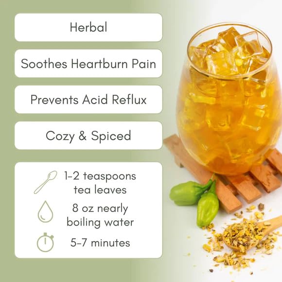 Organic Heartburn Relief Tea - Natural Herbal Loose Leaf Tea for Acid Reflux & Digestion | 2oz Bag (30 Servings) | Full Leaf Tea Co. | Perfect for After Meals & Nighttime Comfort