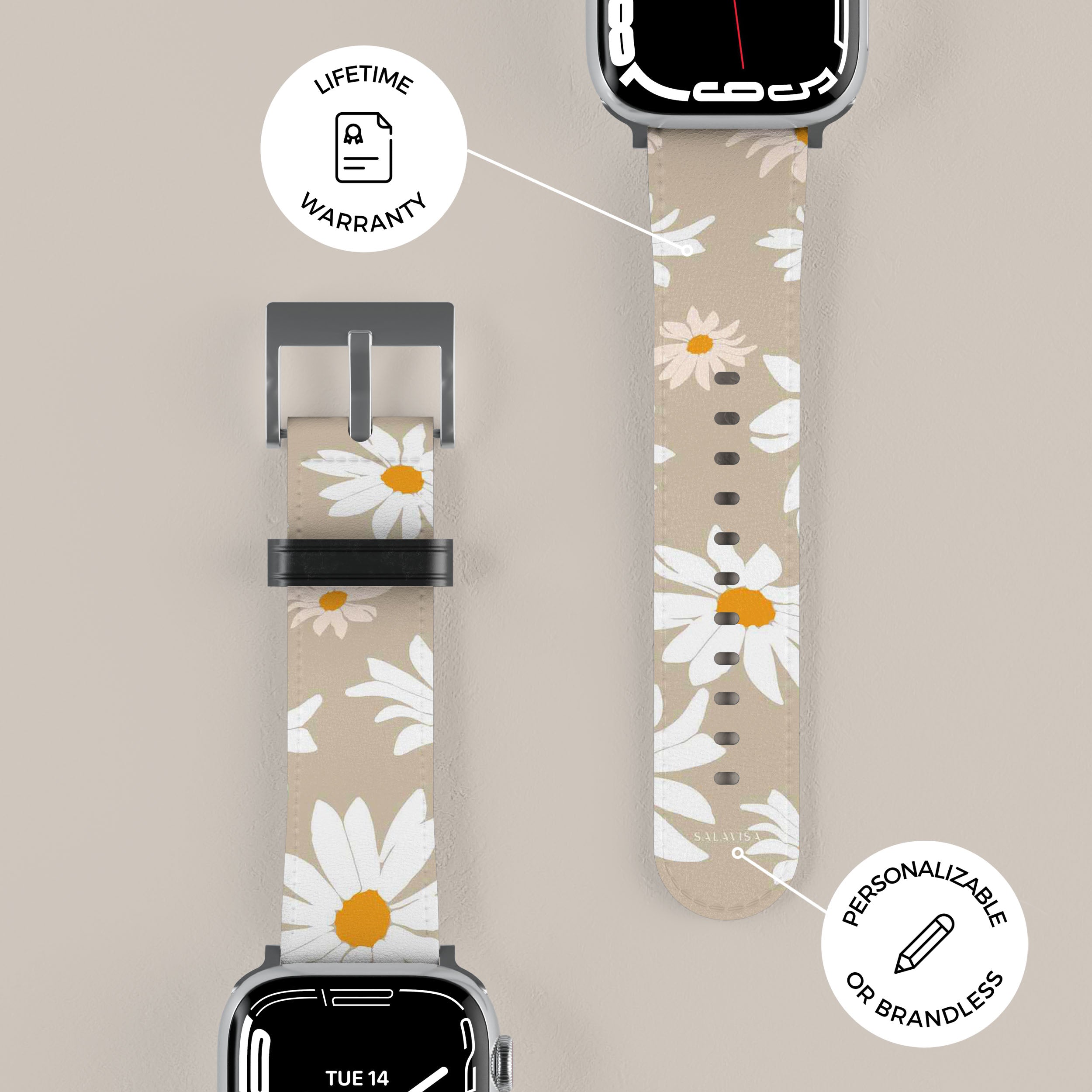 Beige Daisy Apple Watch Band - Soft Floral Strap for Apple Watch Series 1-9 & SE - Perfect for Women, Spring & Summer Fashion, Everyday Wear & Gift Giving