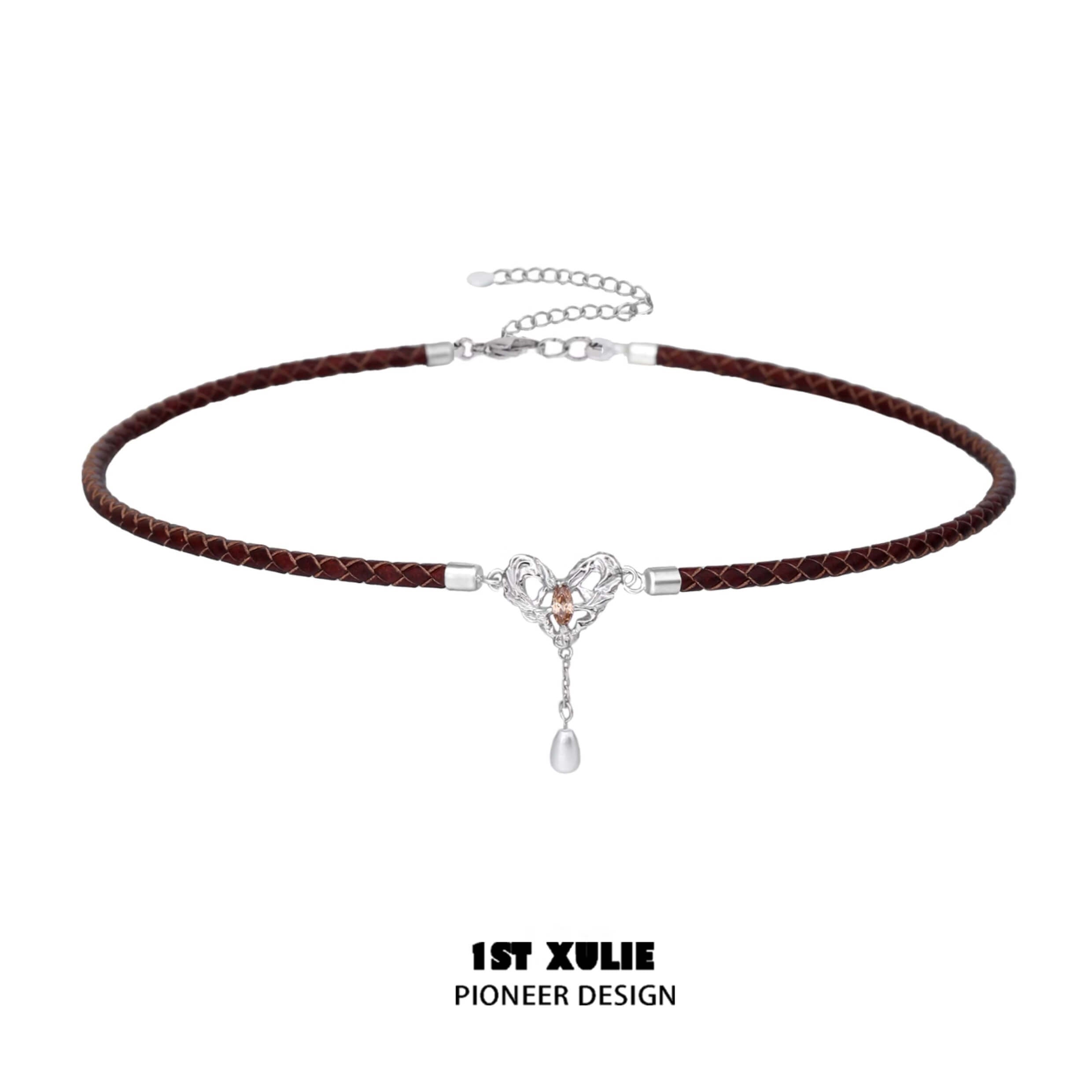 Rose Believer S925 Sterling Silver Cowhide Rope Zircon Choker Necklace™ - Elegant Bohemian Jewelry for Women, Perfect for Parties, Weddings & Date Nights