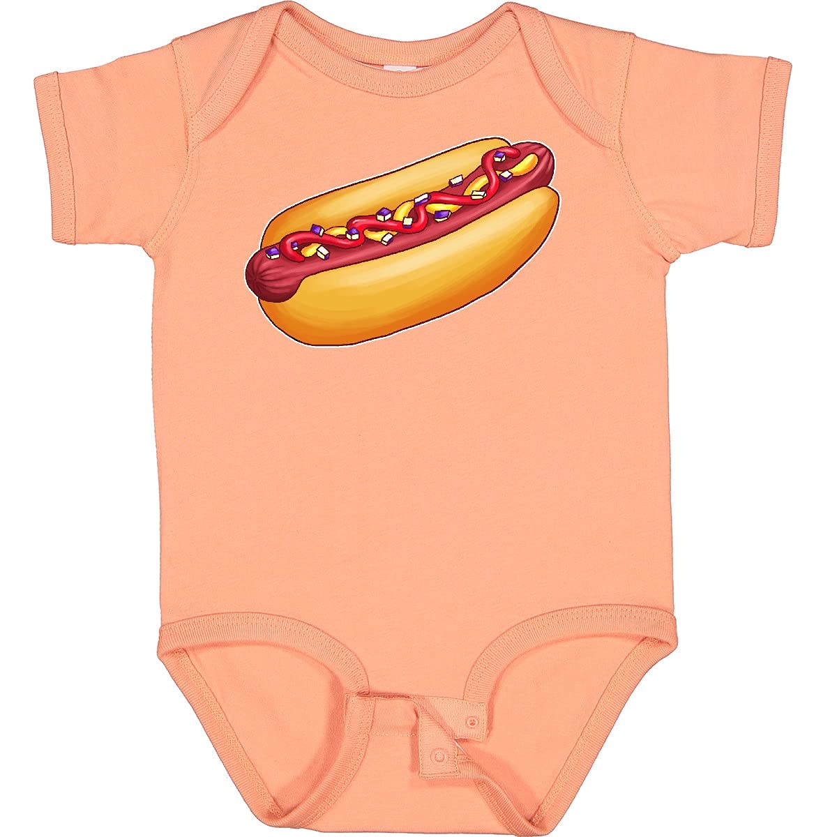 Inktastic Hot Dog Graphic Baby Bodysuit - Cute Mustard, Onions & Ketchup Design for Boys & Girls - Perfect for Family BBQ, Picnic & Summer Outfits