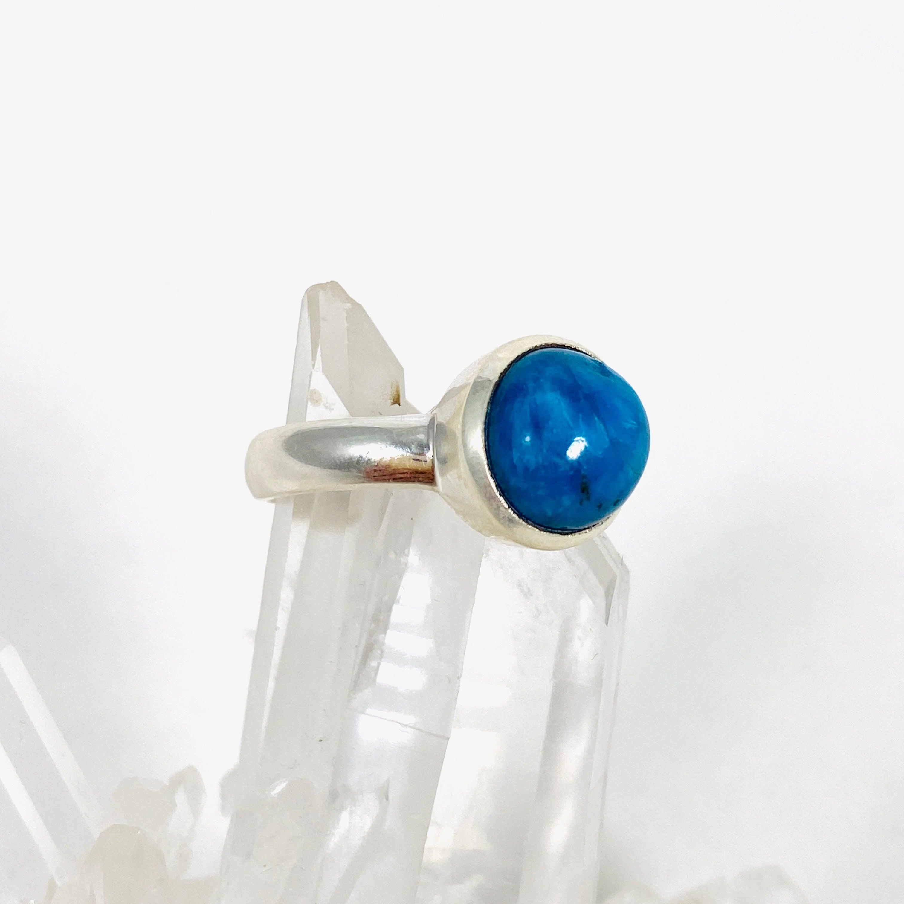 Cavansite Round Ring Size 8 - Natural Stone Jewelry for Women, Handmade Sterling Silver Ring, Boho Chic Accessory - Perfect for Everyday Wear, Gift Giving & Spiritual Healing