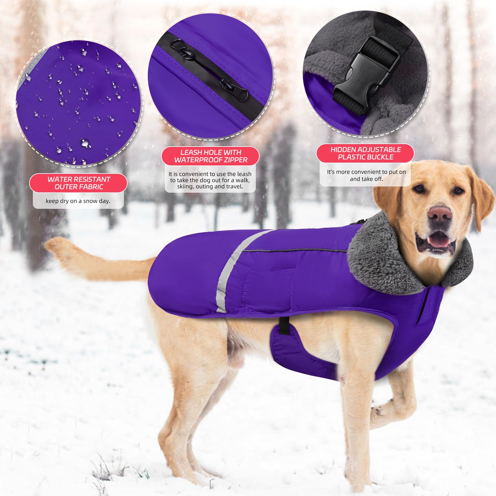Doglay Waterproof Dog Winter Coat - Thick Furry Collar, Reflective & Warm Fleece Lining - Cold Weather Jacket for Small, Medium & Large Dogs - Ideal for Snowy Walks & Outdoor Adventures