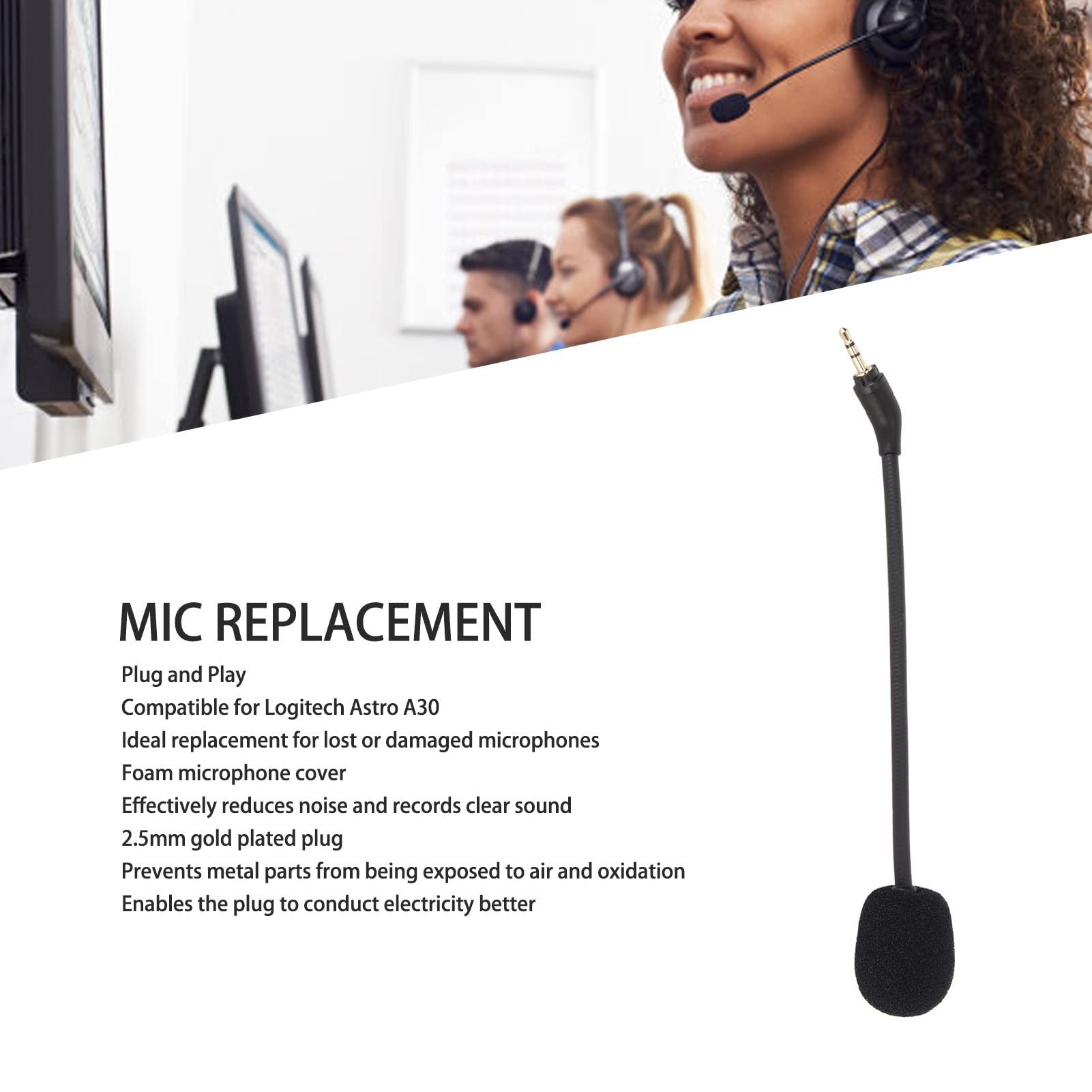 2.5mm Detachable Boom Microphone Replacement for Logitech A30 Wireless Gaming Headset - 360° Rotatable Noise Canceling Mic with Plug & Play - Perfect for Gaming, Streaming & Online Meetings