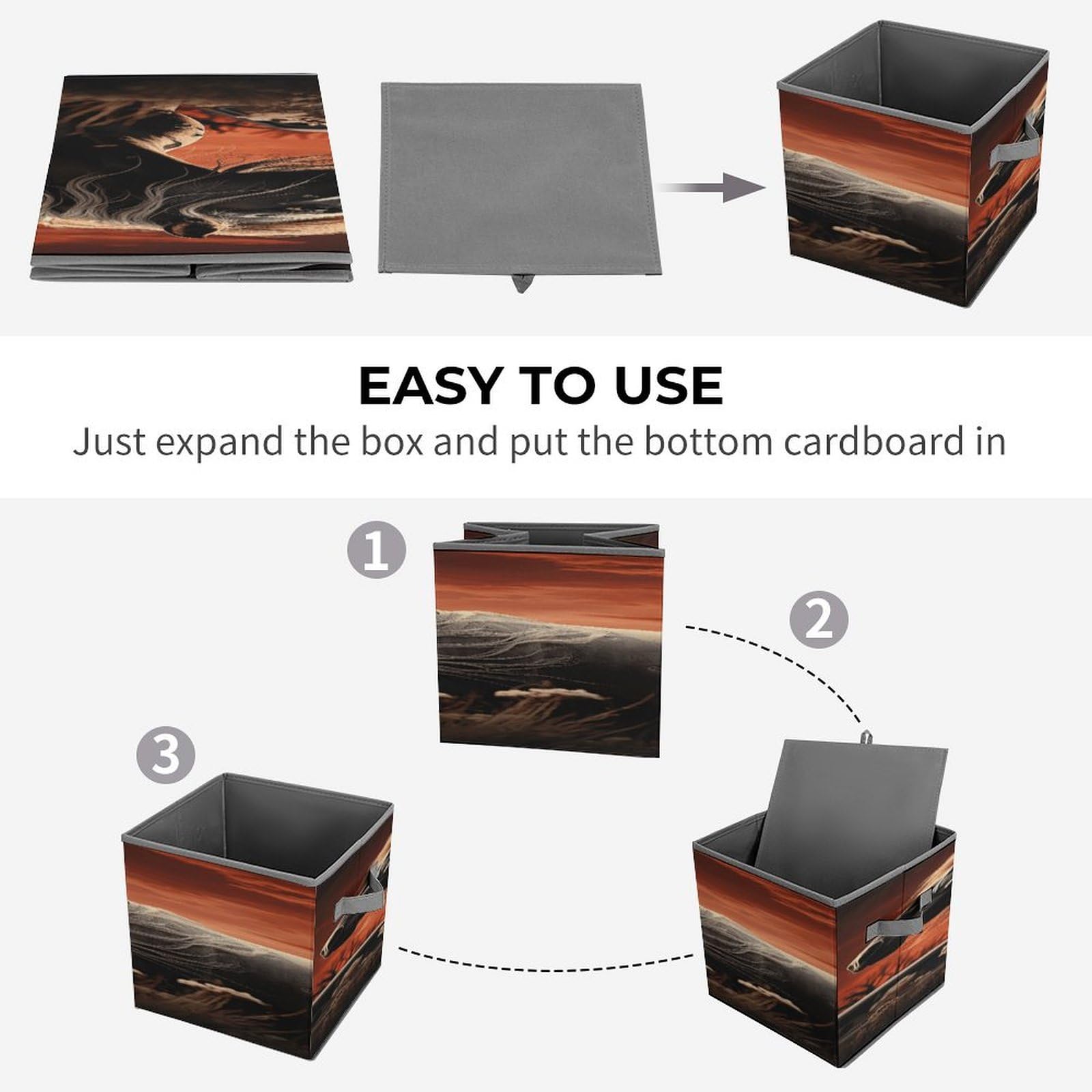 Mustang Printed Collapsible Storage Cubes - 10.6×10.6 Inch Foldable Fabric Bins with Handles for Home Organization | Perfect for Closet, Nursery, Office & Laundry Room Storage