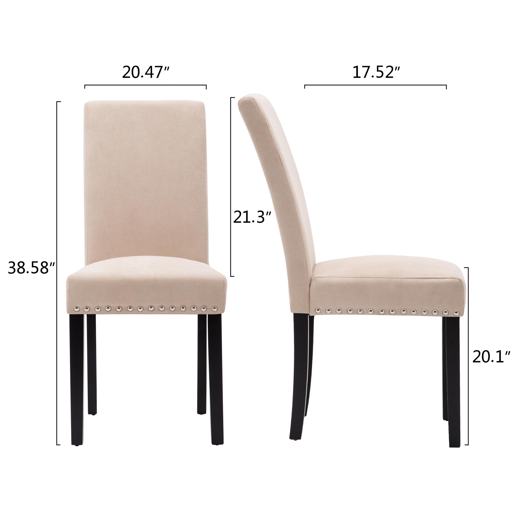 GOTMINSI 4-Piece Upholstered Dining Chair Set - Beige Padded Parson Kitchen Chairs with Silver Nail Accents & Solid Wood Legs for Dining Room, Kitchen, Breakfast Nook, and Home Decor