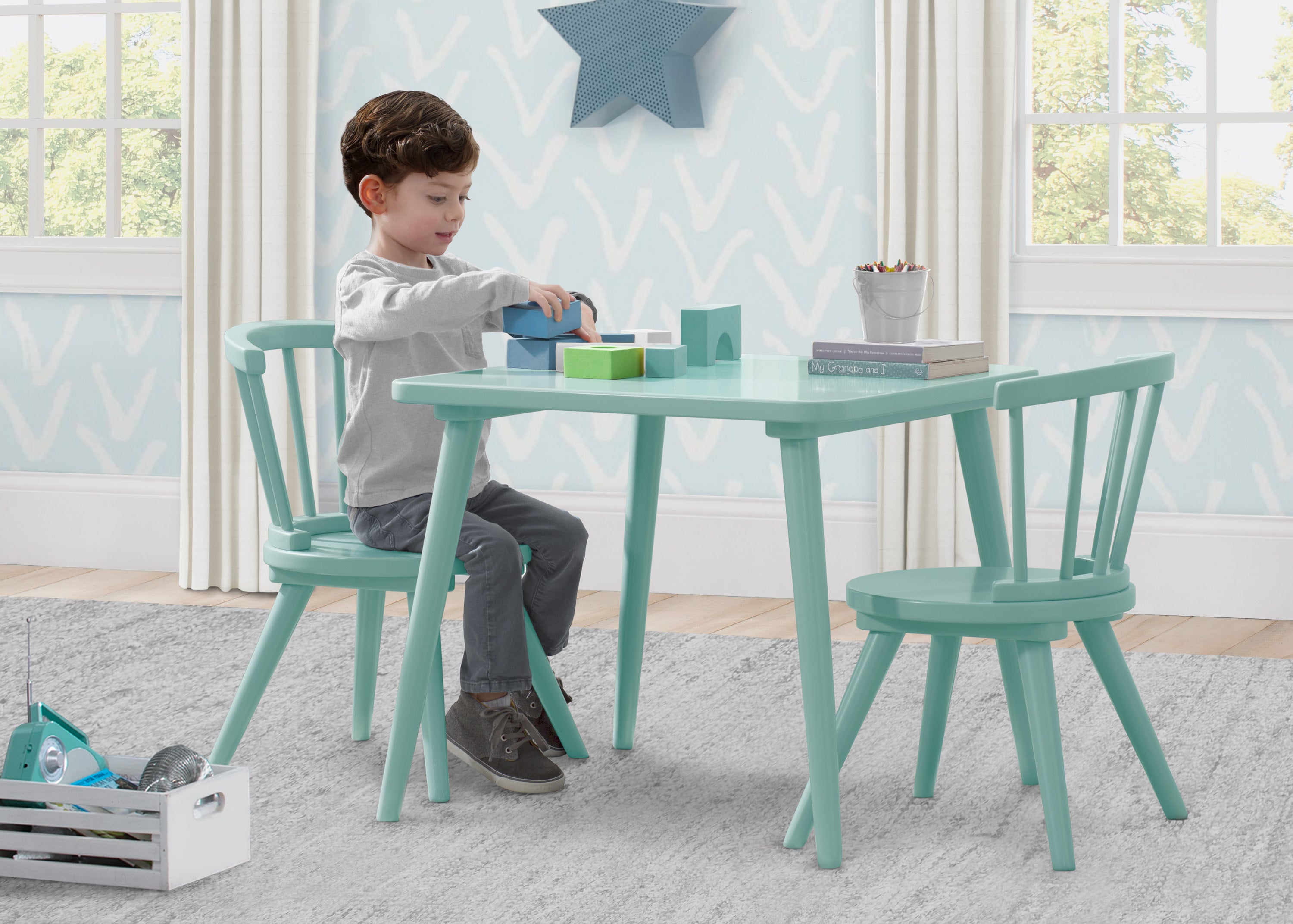 Windsor Dining Table and 2 Chairs Set - Solid Wood Kitchen Furniture for Small Spaces, Breakfast Nook, or Apartment Dining Area