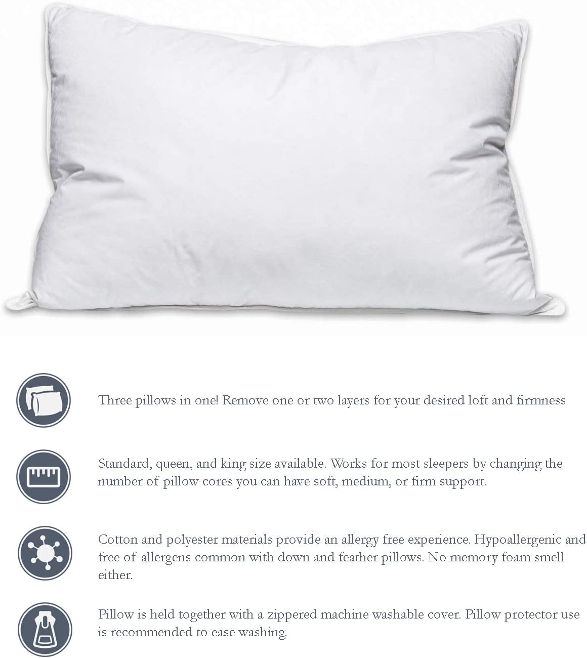 Pillowtex Adjustable Loft Pillow - 3-in-1 Customizable Comfort for Back, Side & Stomach Sleepers - Ideal for Home, Travel & Guest Rooms