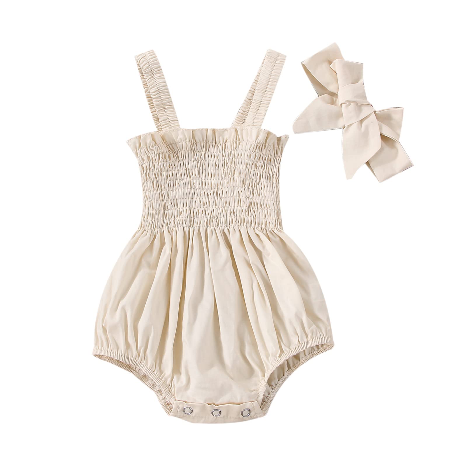 Newborn Baby Girl Sleeveless Halter Romper with Frill & Headband - Soft Cotton One-Piece Jumpsuit for Summer Outfits | Perfect for Photoshoots, Beach Trips & Special Occasions
