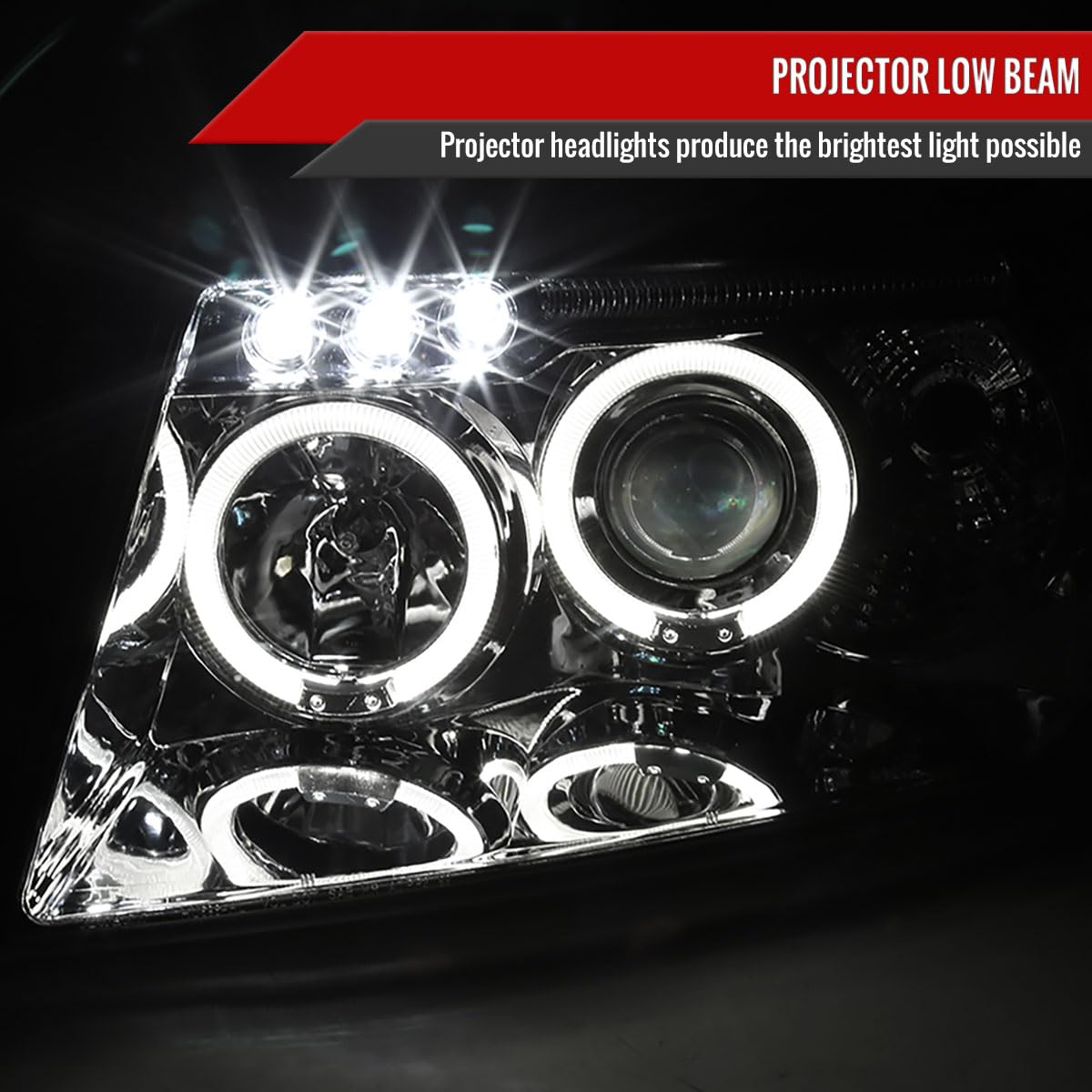 99-04 Jeep Grand Cherokee Clear LED Halo Projector Headlights - Bright White Light for Night Driving & Off-Road Adventures