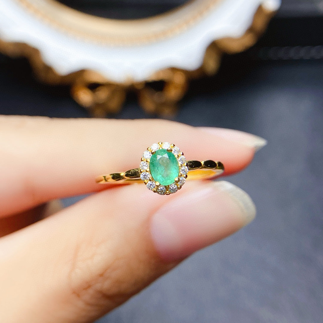 18K Gold Statement Emerald Halo Ring for Women | Elegant Vintage Engagement Wedding Ring | Perfect for Anniversary, Proposal & Special Occasions | NS2402
