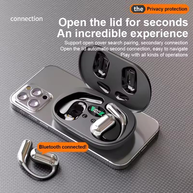 Open Ear Bone Conduction Bluetooth 5.4 Wireless Headphones with Built-in Mic, IPX7 Waterproof Sport Earbuds with Comfort Ear Hooks & LED Display Charging Case - Perfect for Running, Gym Workouts, Cycling and Outdoor Activities