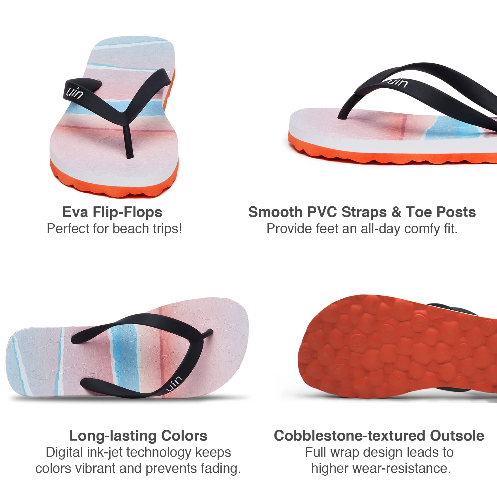 UIN Women's Flip Flops - Comfortable Non-Slip Thong Sandals for Beach, Summer & Travel - Hand-Painted Art Design - Casual Slippers for Walking, Poolside & Vacation Outfits