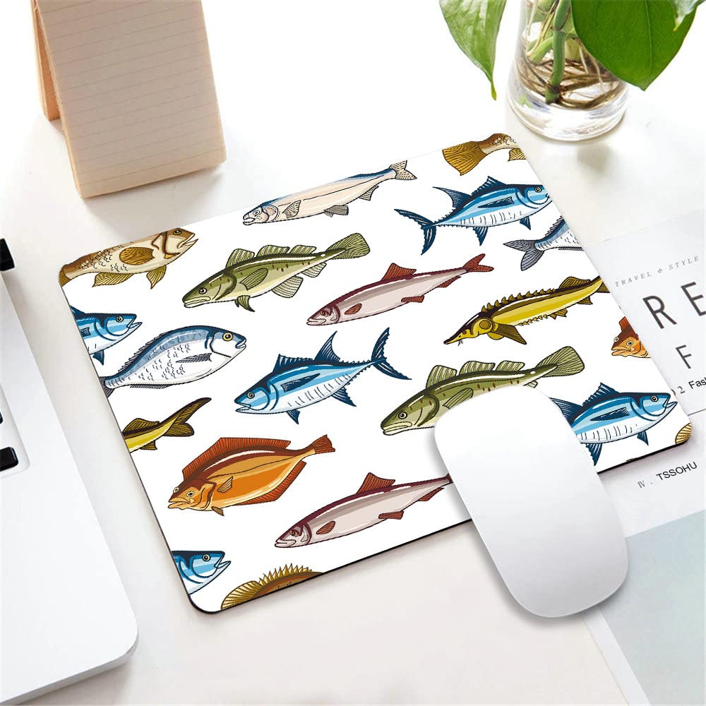 Non-Slip Rubber Base Mouse Pad - Fish Design Square Mouse Mat for Office & Laptop (9.5