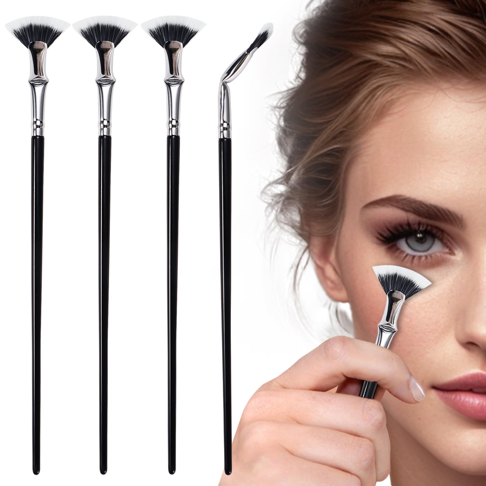 4Pcs Folding Angle Scalloped Lash Brush Set - Professional Mascara Fan Brush & Eyebrow Brush Kit with Angled Fan Shape for Upper & Lower Eyelashes - Perfect for Makeup Artists & DIY Beauty Enthusiasts (Great for Salon, Home Use & Travel)
