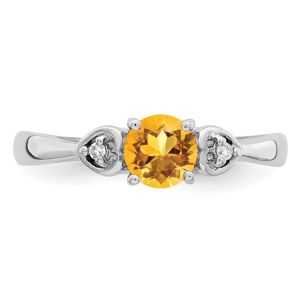 Diamond2Deal 925 Sterling Silver Diamond & Citrine Round Engagement Ring 0.37ct - Elegant Wedding Band for Proposals, Anniversaries & Special Occasions