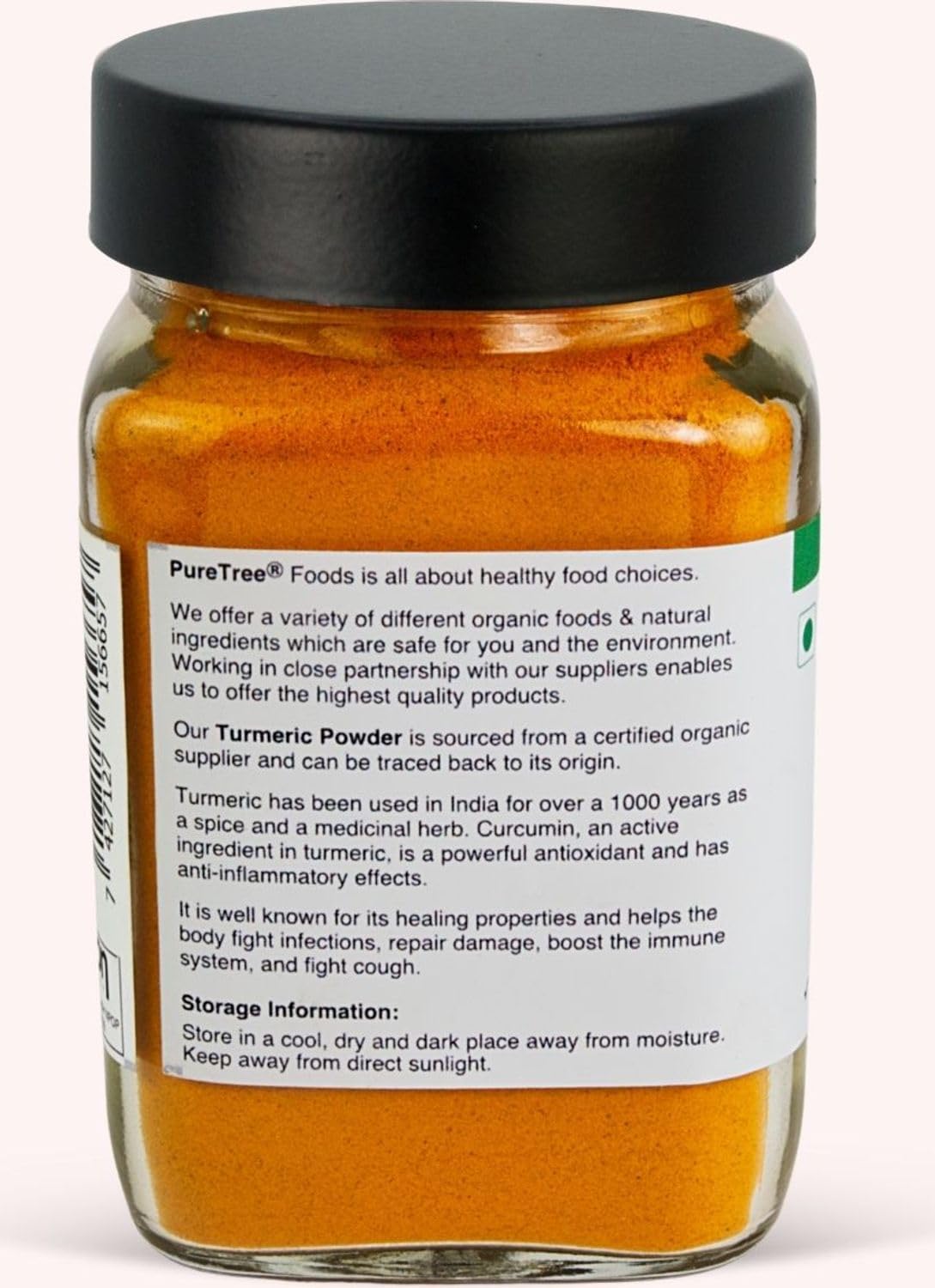 Pure Tree Certified Organic Turmeric Powder (Haldi) - 200g in Glass Jar | USDA Organic Spice for Cooking, Golden Milk & Health | Strong Antioxidant for Smoothies, Tea & Recipes