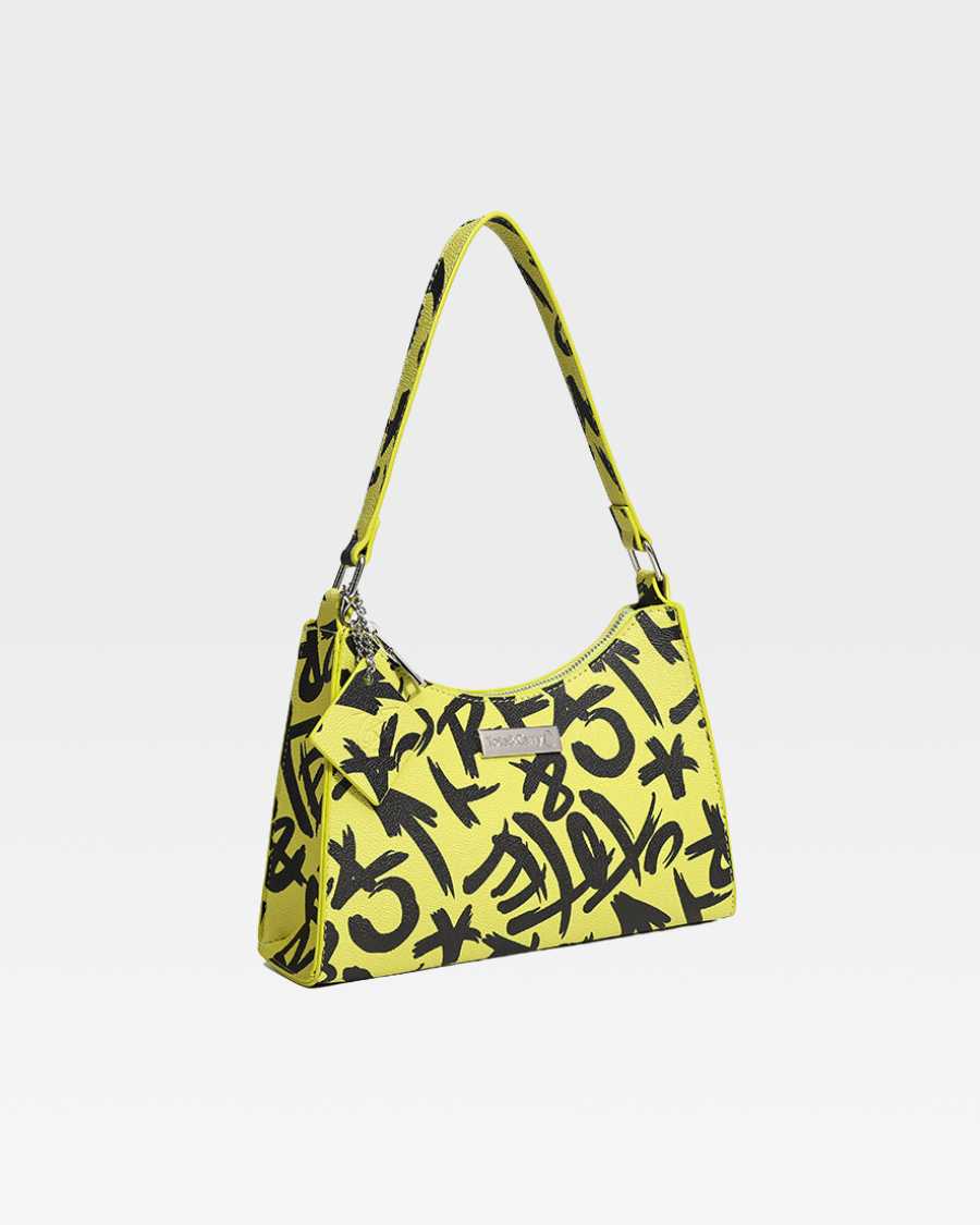 Trendy Yellow Graffiti Shoulder Bag for Women & Men - Stylish Crossbody Purse for Streetwear, Travel & Daily Use