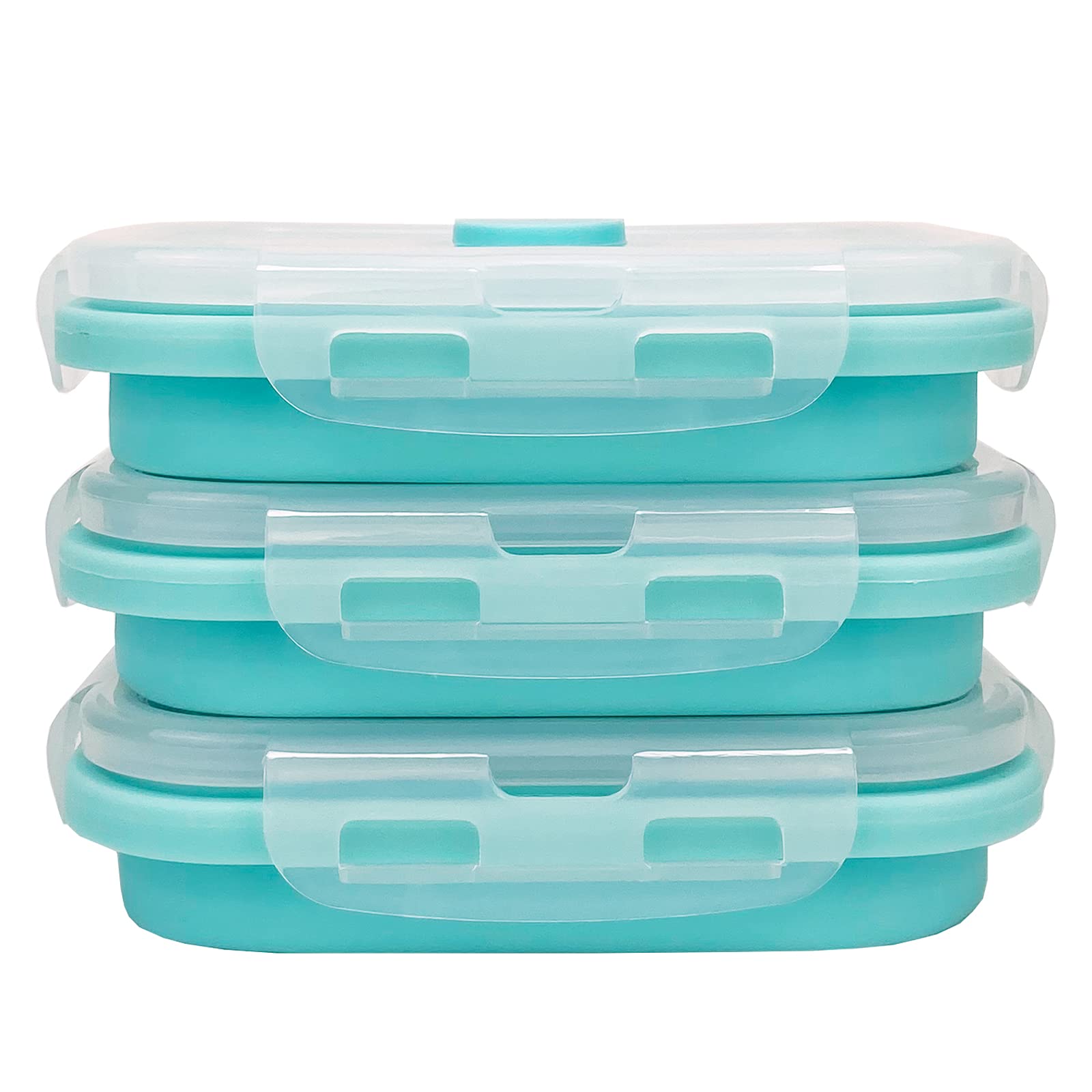 CCyanzi 3-Piece Collapsible Food Storage Containers with Lids - BPA-Free Silicone Lunch Box Set | Microwave, Freezer & Dishwasher Safe | Space Saving for Kitchen, Office, Camping & Travel (Blue)