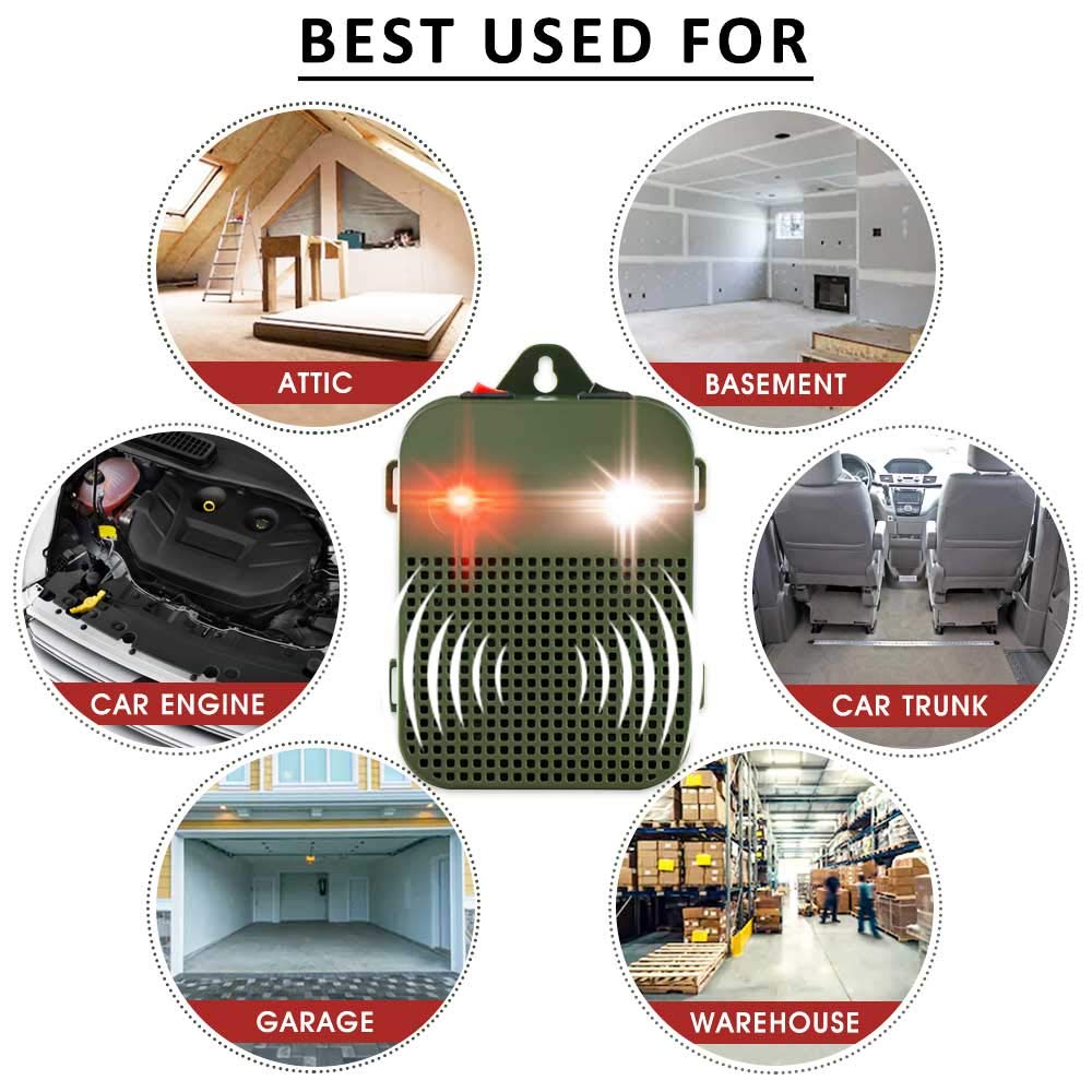 Electronic Ultrasonic Mouse Repellent for Cars - Battery Powered Rodent Repeller for Car Engines, Indoor, Garage, RV & Attic - Safe & Effective Pest Control Solution