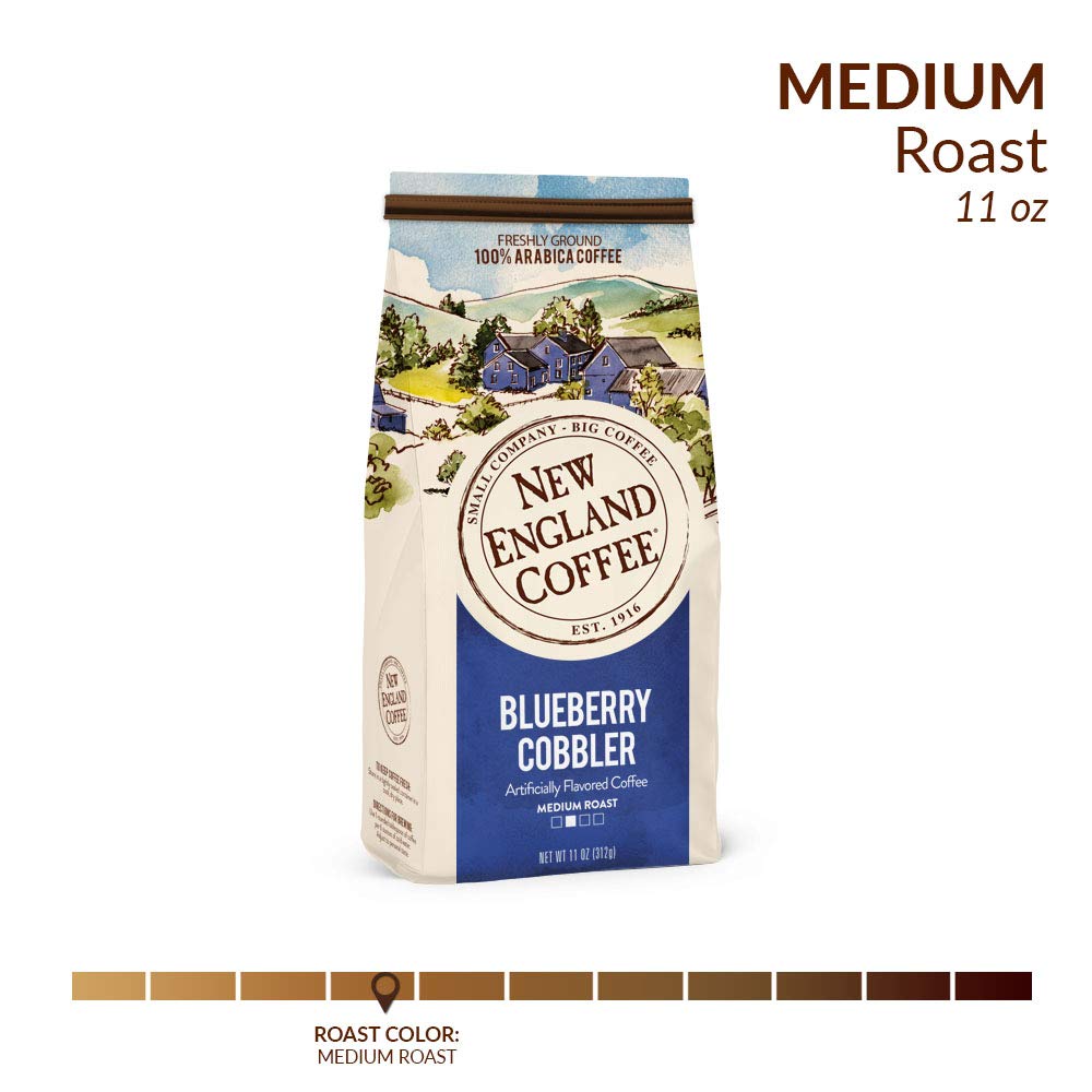 New England Coffee Blueberry Cobbler Medium Roast Ground Coffee - 11oz Bag (Pack of 1) | Fresh Aroma, Rich Flavor | Perfect for Breakfast, Office & Gift Giving
