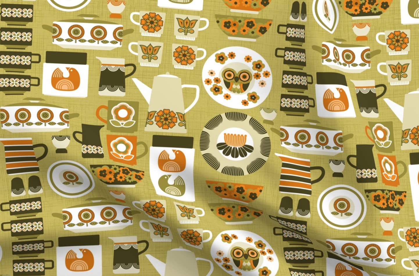 Retro Baking Nostalgic Kitchen Moss Green Printed Minky Fabric Fat Quarter - Soft Plush Sewing Material for Baby Blankets, Quilts & DIY Crafts - Perfect for Home Decor, Nursery Projects & Cozy Gift Ideas
