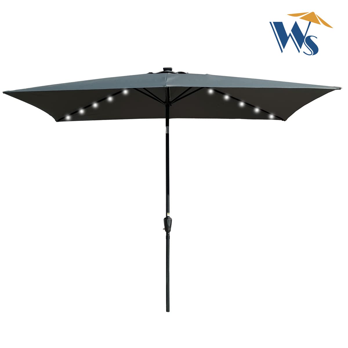 10x6.5ft Solar Powered LED Patio Umbrella with Crank & Tilt - 26 LED Lights, Fade-Resistant Polyester Canopy, 6 Heavy Duty Ribs - Perfect for Outdoor Dining, Poolside Lounging, Backyard Parties & Garden Relaxation (Anthracite)