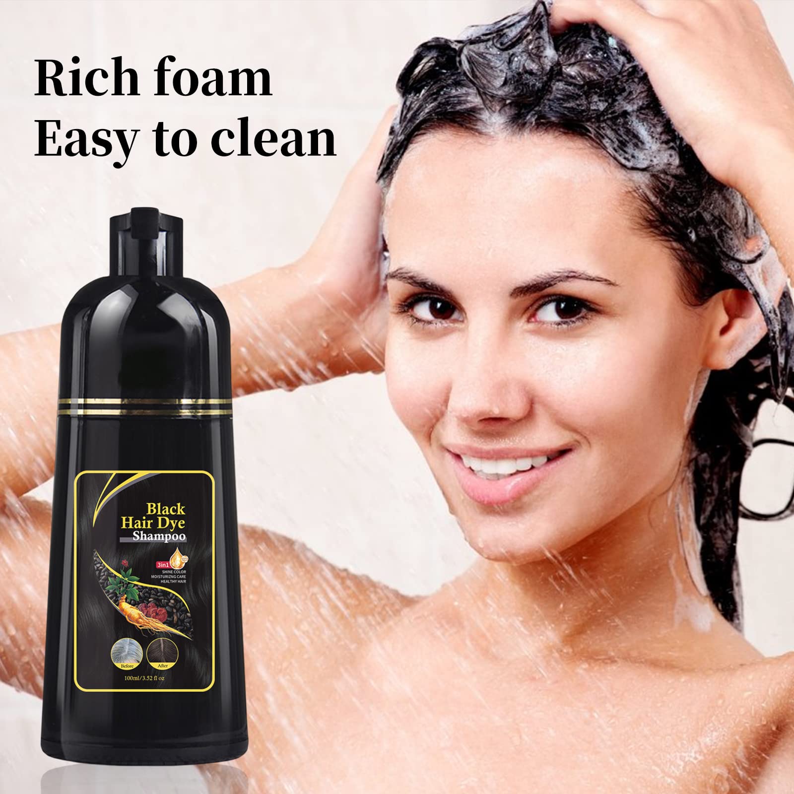 Natural 3-in-1 Herbal Black Hair Dye Shampoo for Men - Gray Hair Coverage & Color Treatment - Gentle Hair Coloring Solution for Home Use & Daily Styling