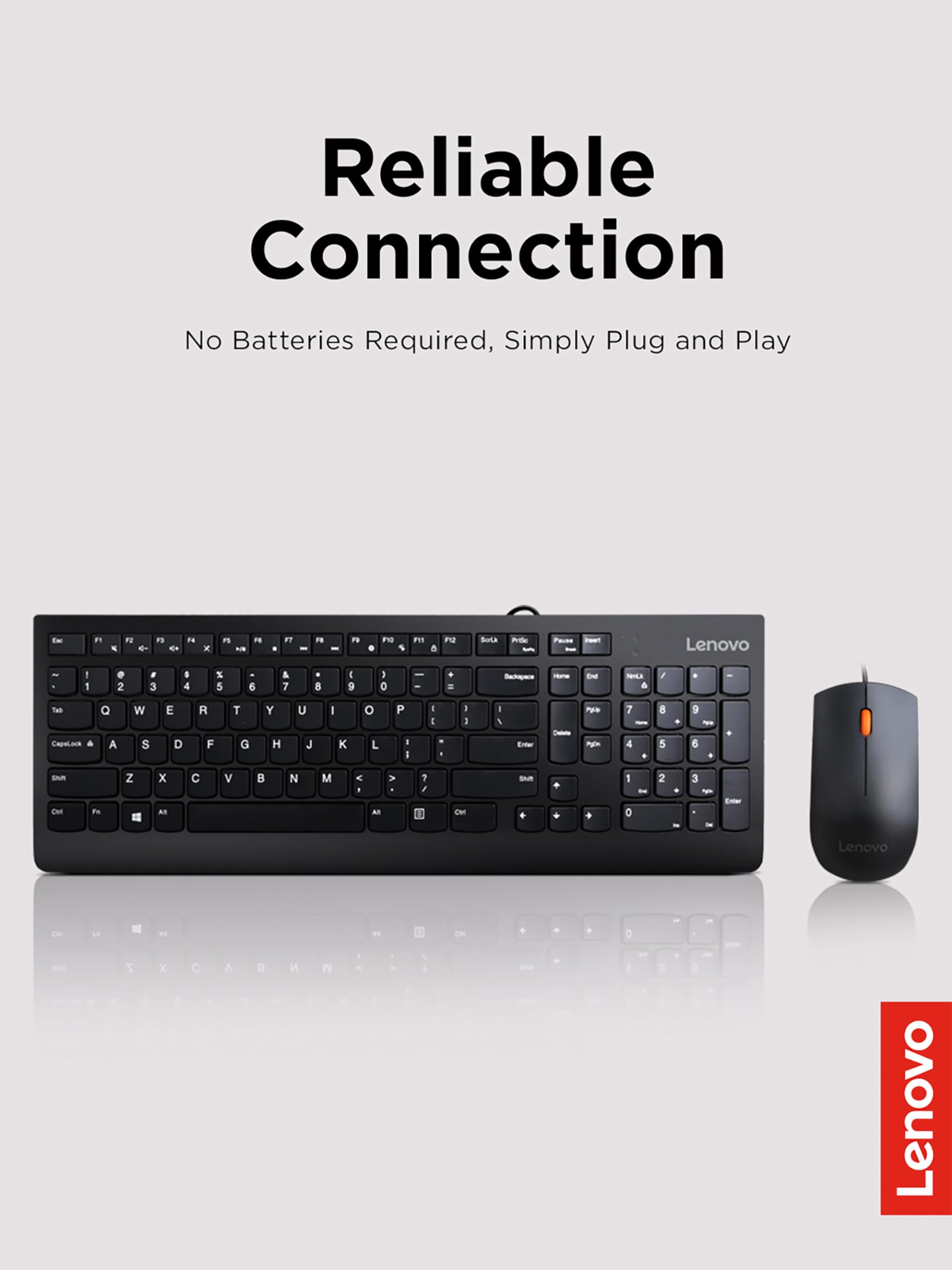 Lenovo 300 USB Combo - Full-Size Wired Keyboard & Ergonomic Mouse for Left/Right Hand (Black, Model GX30M39606) | Perfect for Office, Gaming & Home Computing