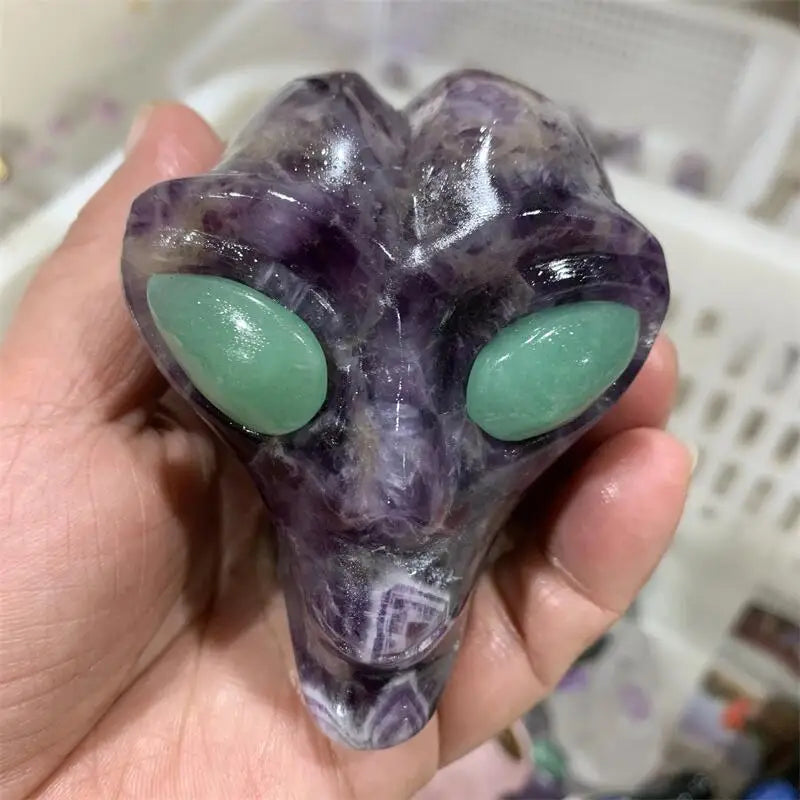 Natural Amethyst Crystal Skull Carving - Handcrafted Alien Skull Statue for Healing, Meditation & Spiritual Collection | Unique Gemstone Decor for Home, Office & Sacred Space