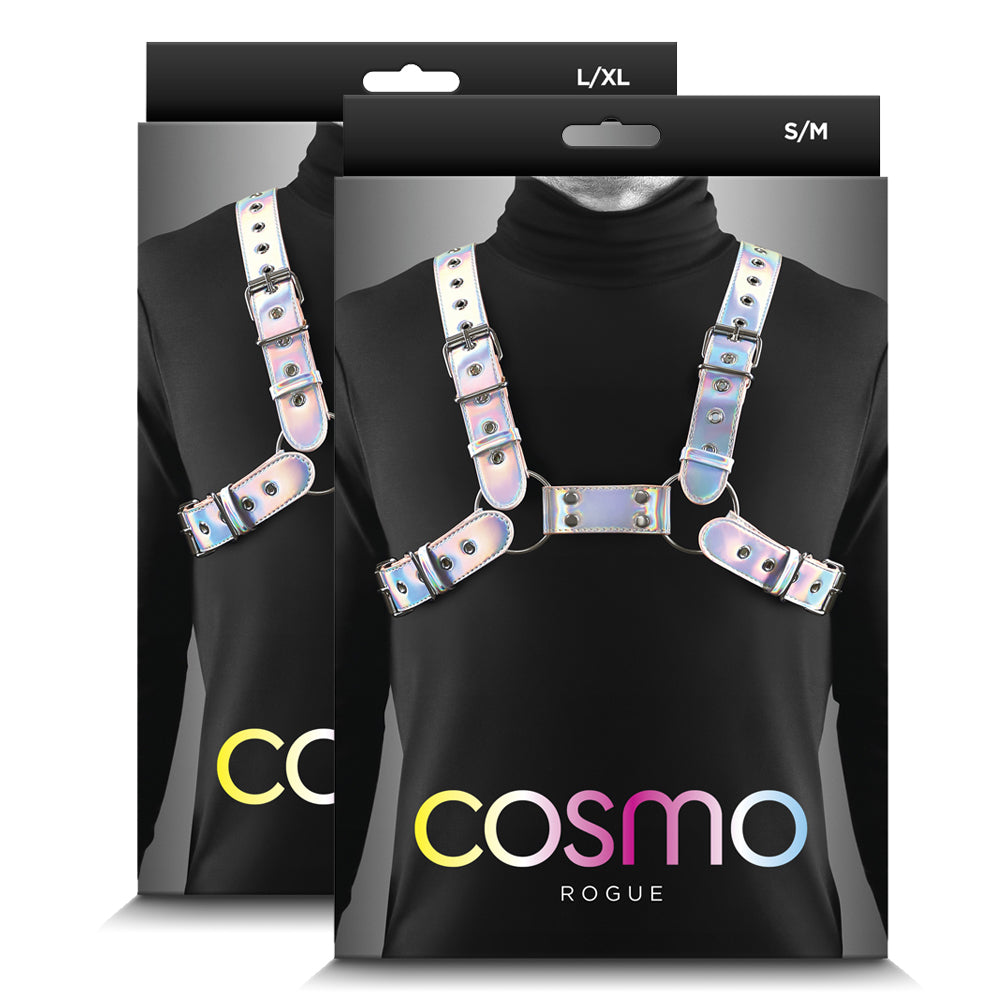 Cosmo Rogue Holographic Rainbow Bulldog Chest Harness - Adjustable Pet Harness for Small Dogs, Reflective Dog Vest for Night Walks & Outdoor Adventures