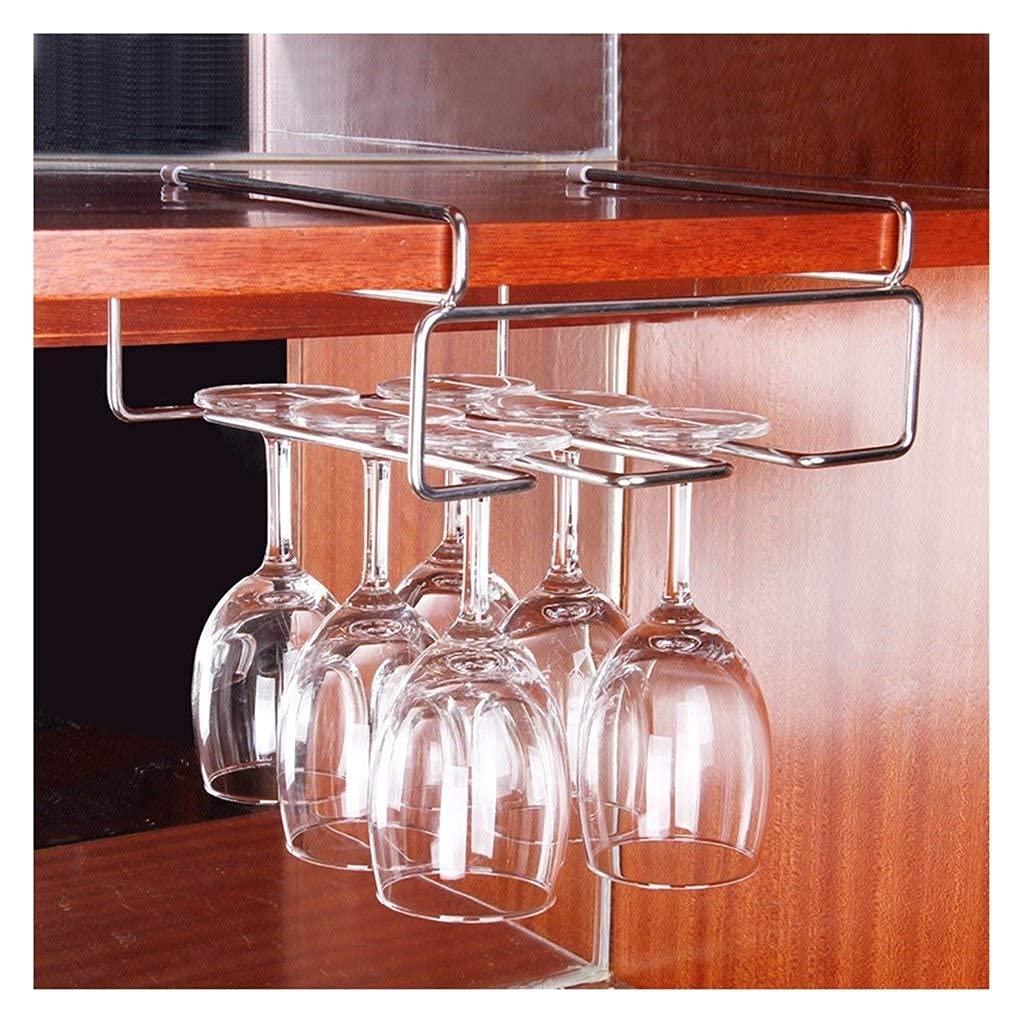 Stainless Steel Nail-Free Hanging Cup Holder - High Foot Wine Glass Rack, Creative Upside Down Household Storage for Kitchen, Bar & Dining Room Organization