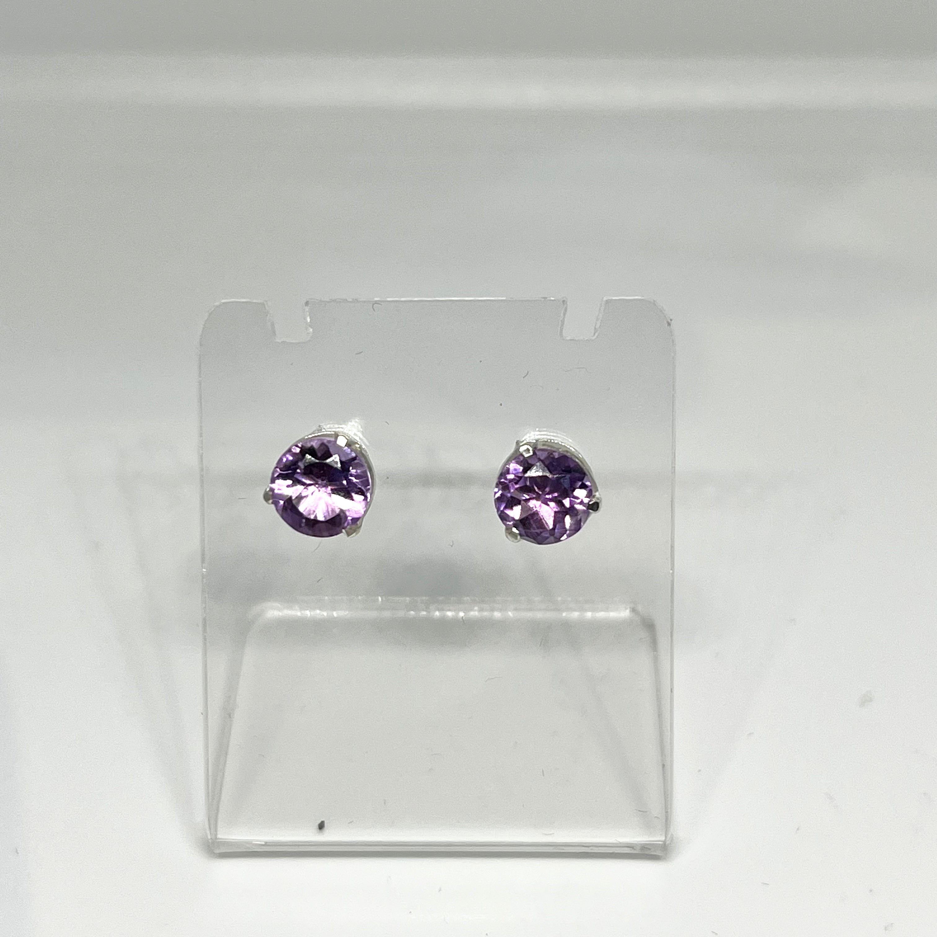 7mm Round Faceted Gemstone Stud Earrings - 3 Prong Set for Women (PSE006) | Perfect for Everyday Wear, Parties & Gifts