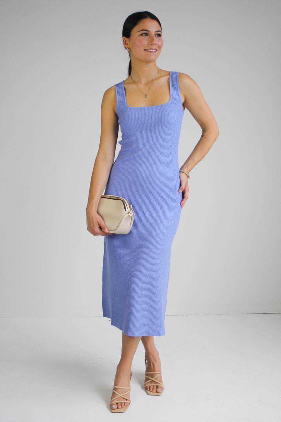 Adore Blue Rib Knit Scoop Neck Cut Out Tank Dress - Women's Summer Casual Bodycon Dress for Beach, Party & Date Night